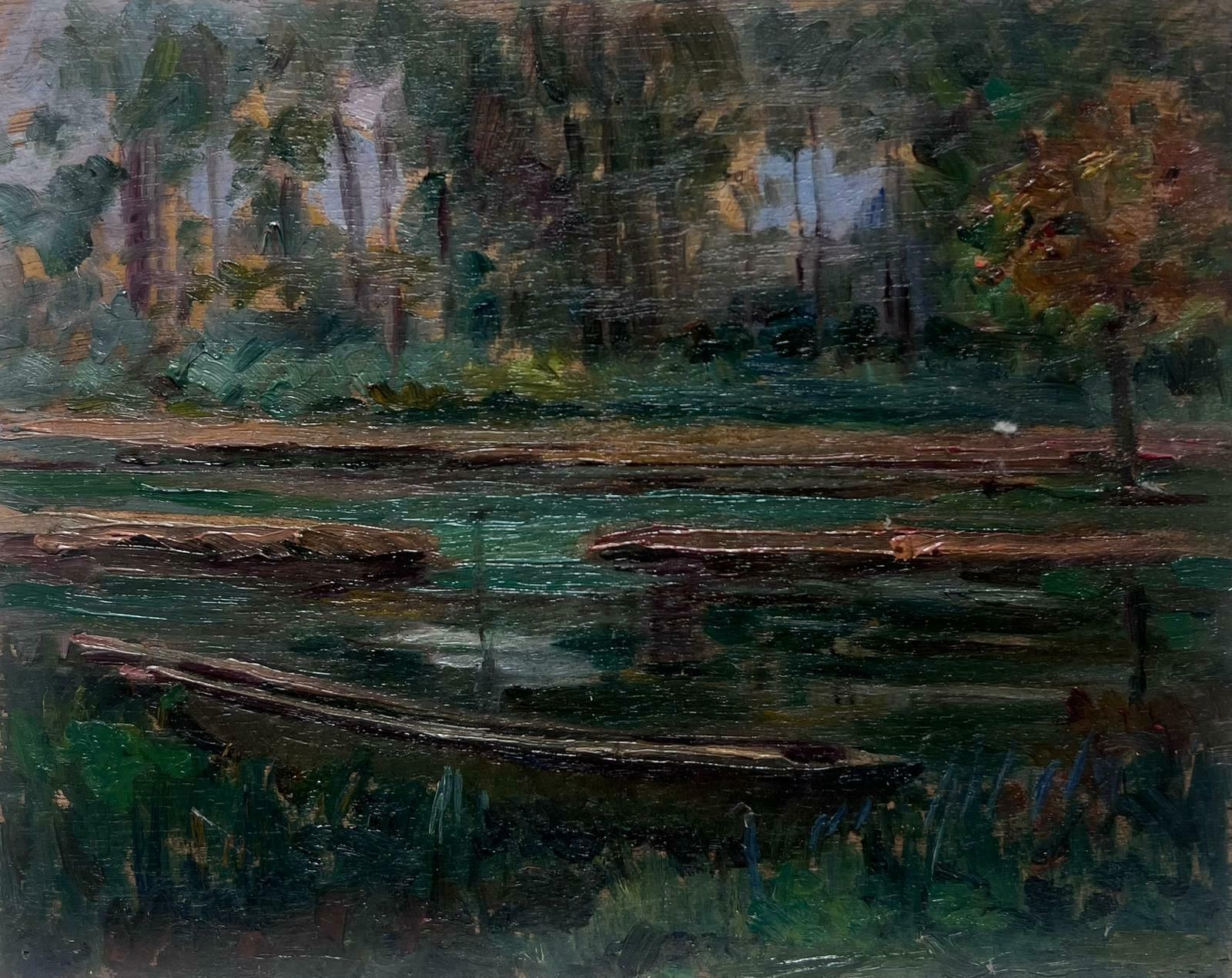 Louise Alix1930's French Oil Painting Dark River Woodland Landscape1940's