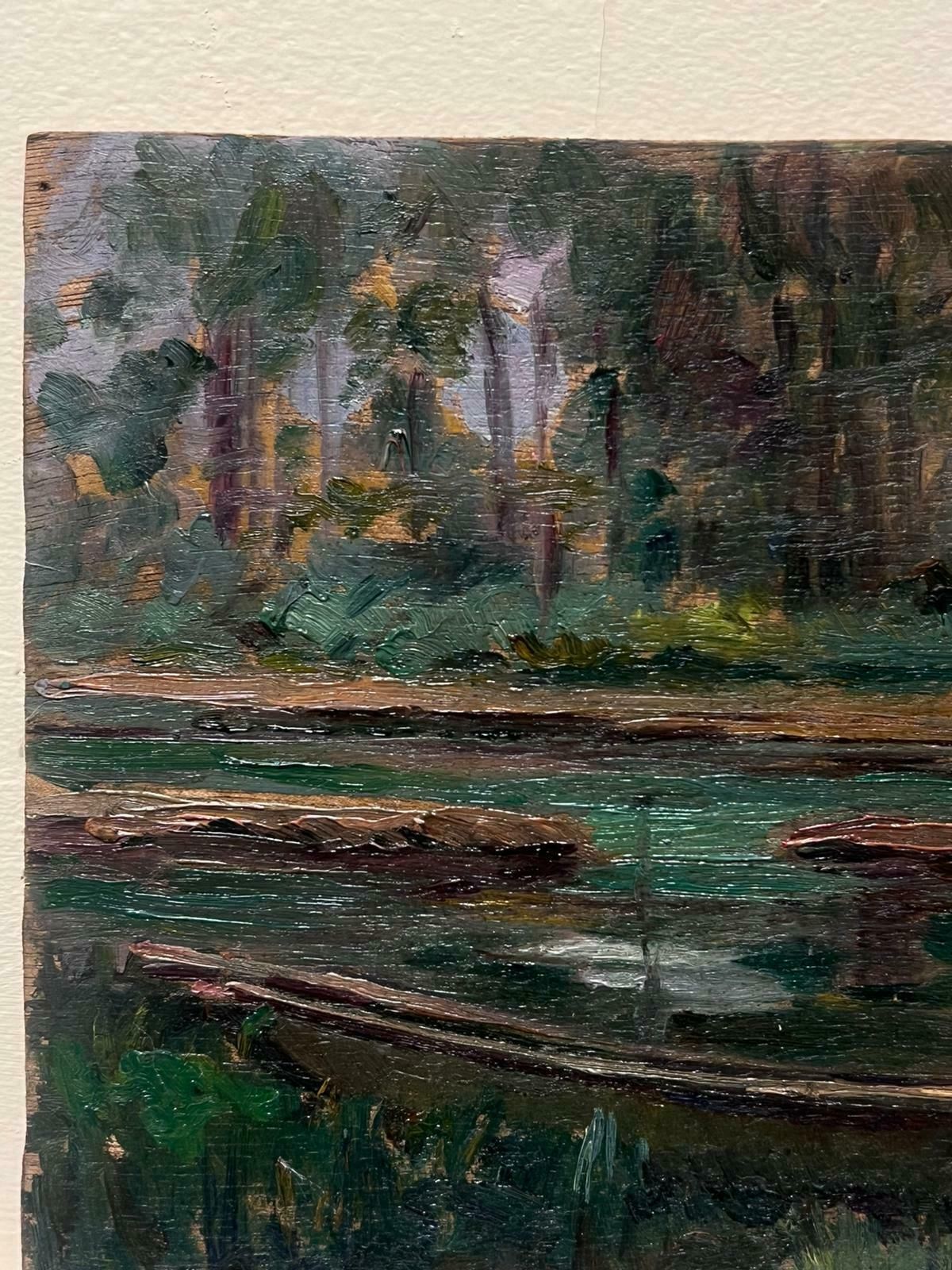 Louise Alix1930's French Oil Painting Dark River Woodland Landscape1940's photo furniture
