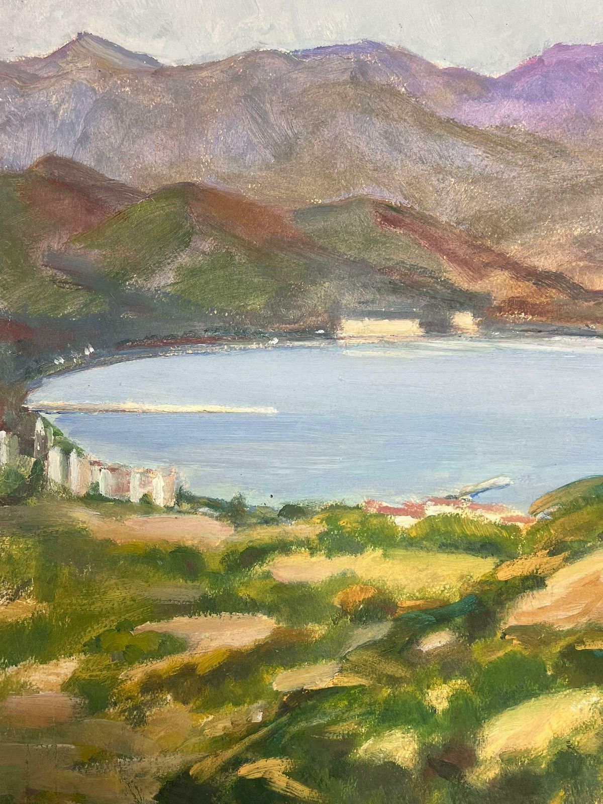 Y. Blanchon1930's French Impressionist Mountains Surrounding The Blue Sea Landscape  1930's photo furniture