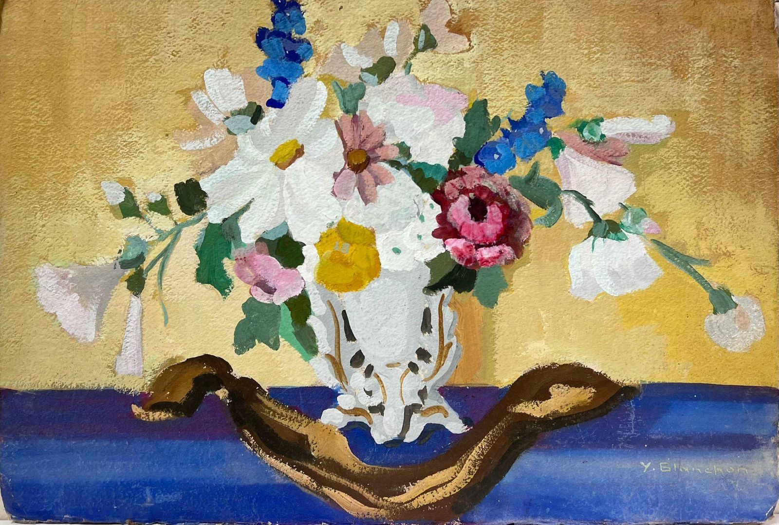 Y. Blanchonflowers In Grand Vase Watercolour 1930's French Impressionist Still Life1930's photo vinterior