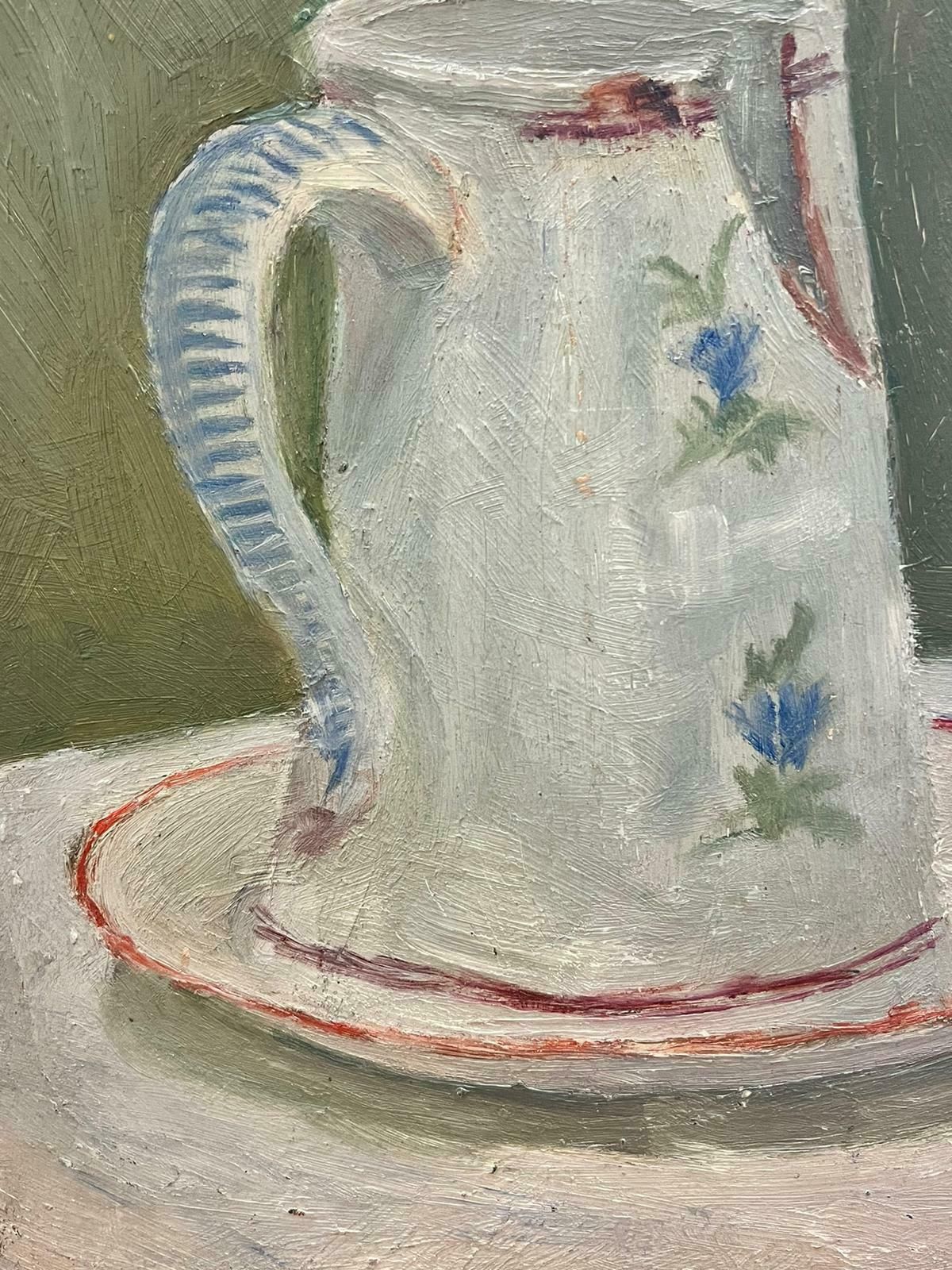 French Schoolantique French Impressionist Oil Still Life Jug & Plate In Interior1890’s photo for sale