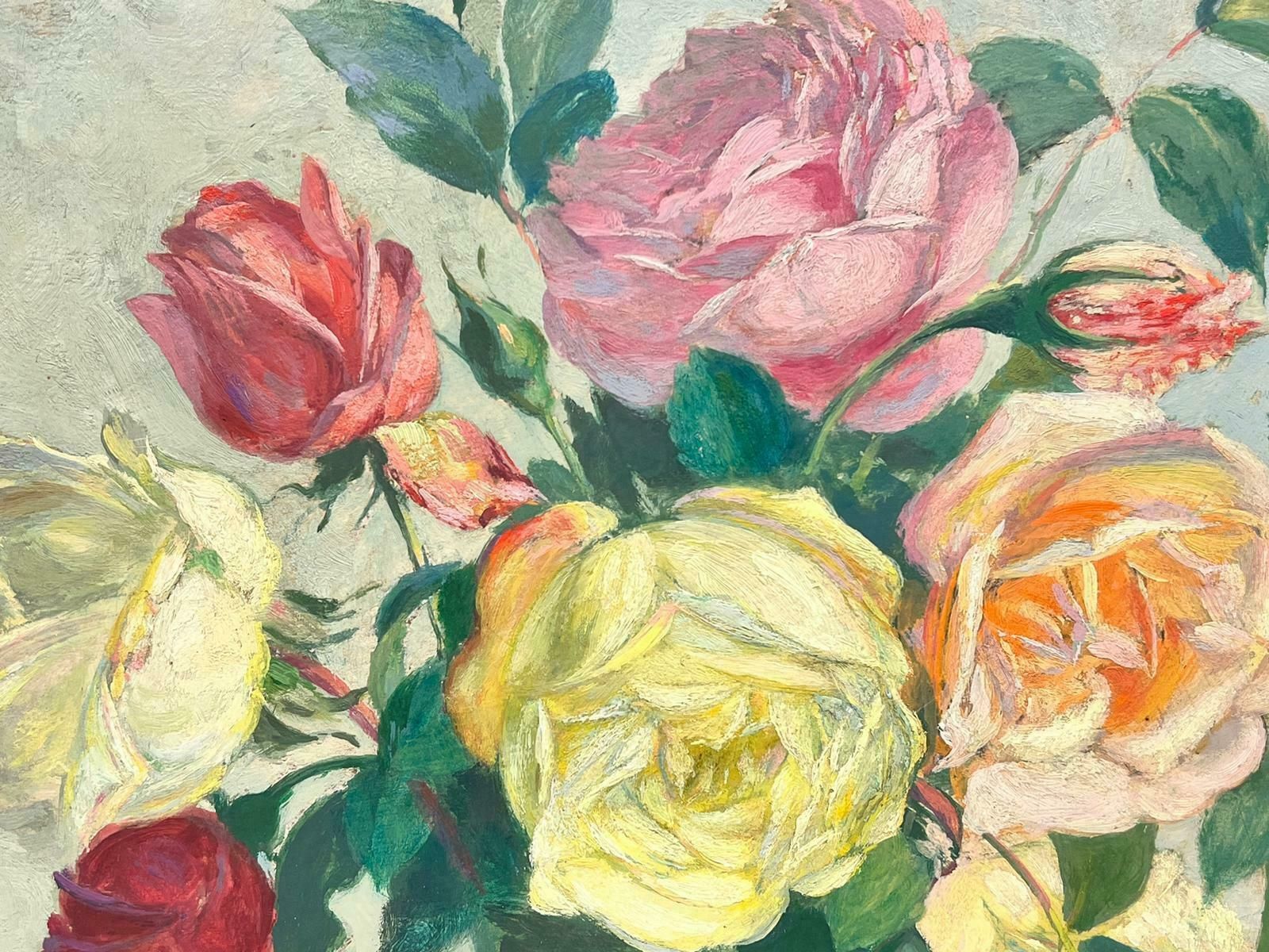 Gustave Poetzschpink Yellow Roses In Vase Still Life Signed Oil Listed Swiss Belle époque Artist photo for sale