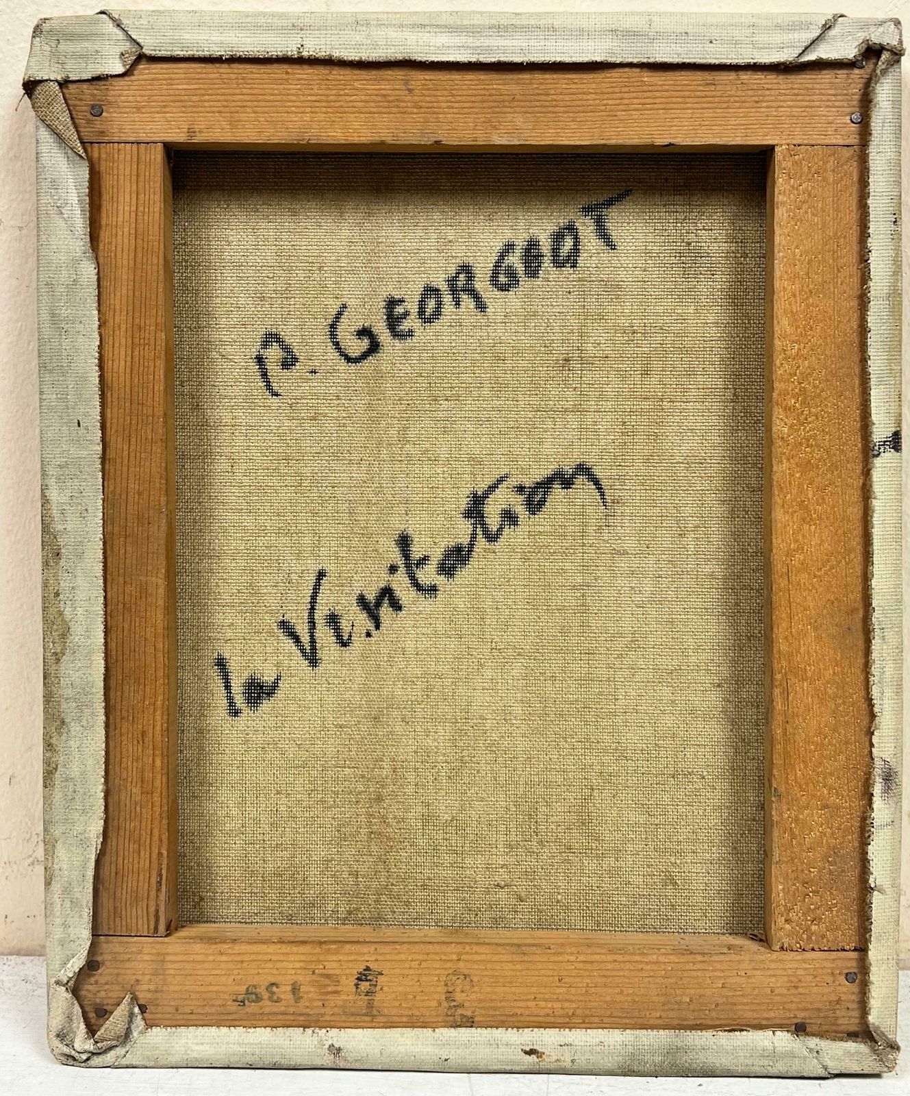 French School1950's French Modernist Signed Oil La Visitation Surrealist Figures1950's photo Art