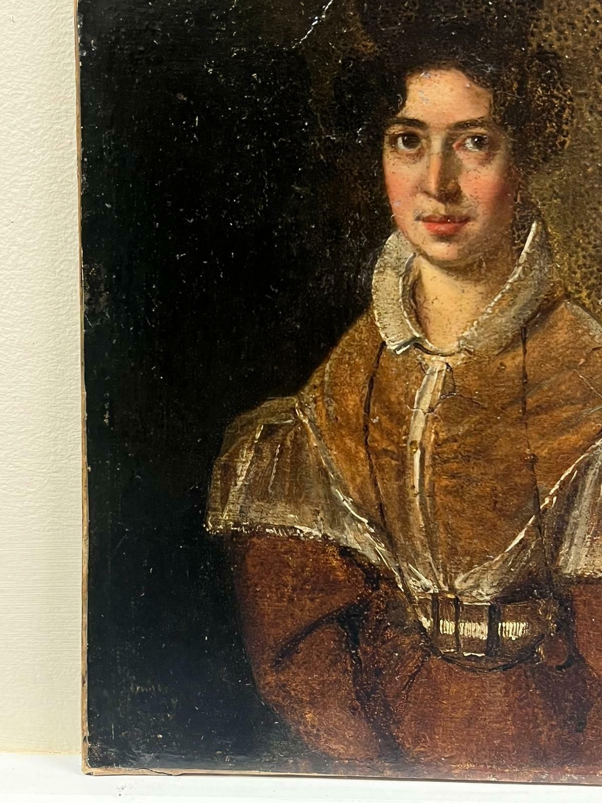 French School830’s French Portrait Of A Lady In Brown Jacket White Lace Trim, Oil Painting1830’s photo 1221.0