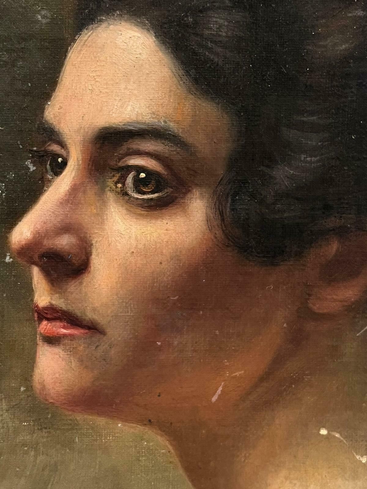French School19th Century French Realist Oil Profile Portrait Of Lady Beautiful Quality photo for sale