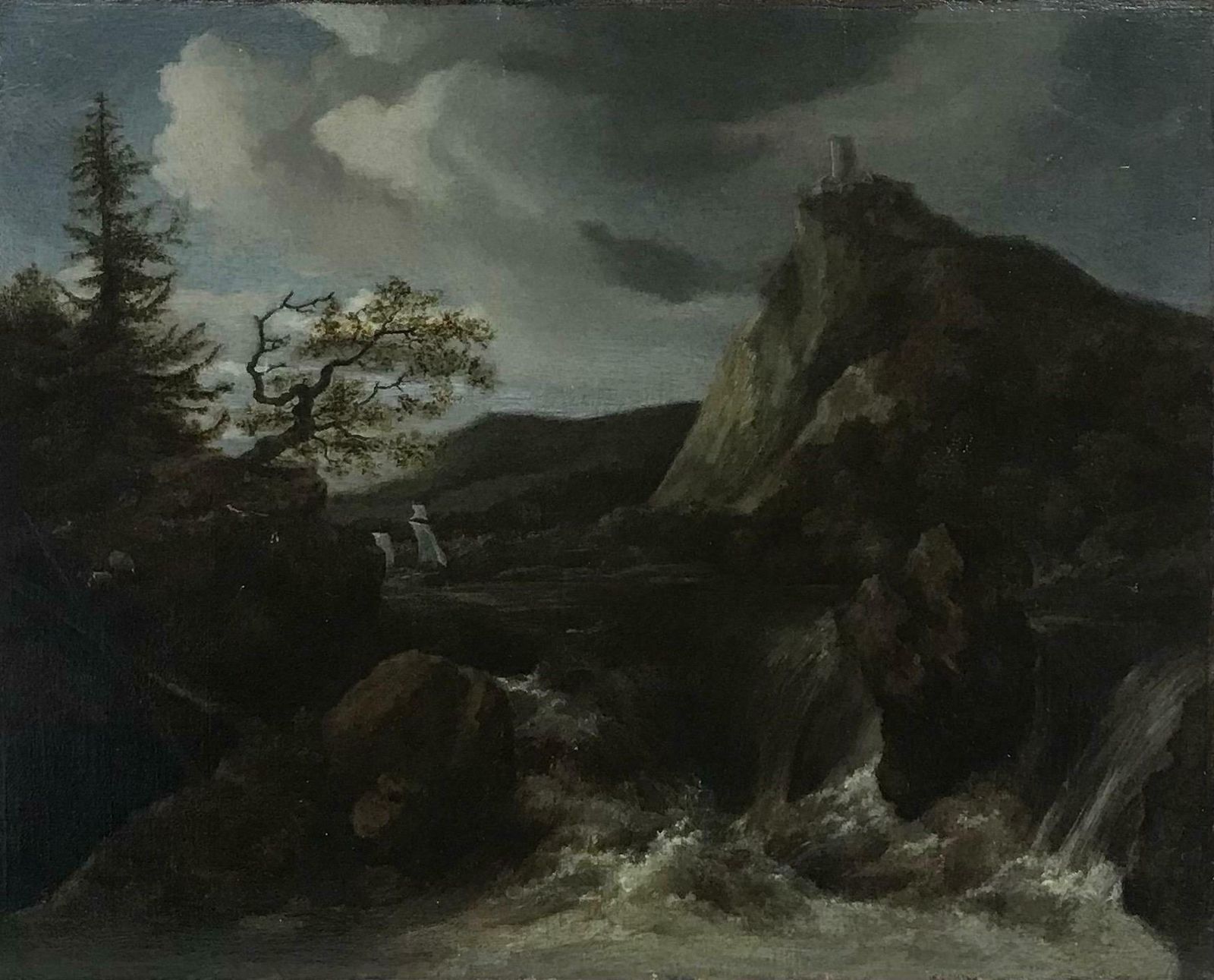 Fine 17th Century Italian Baroque Old Master Painting Waterfalls In Landscape17th Century