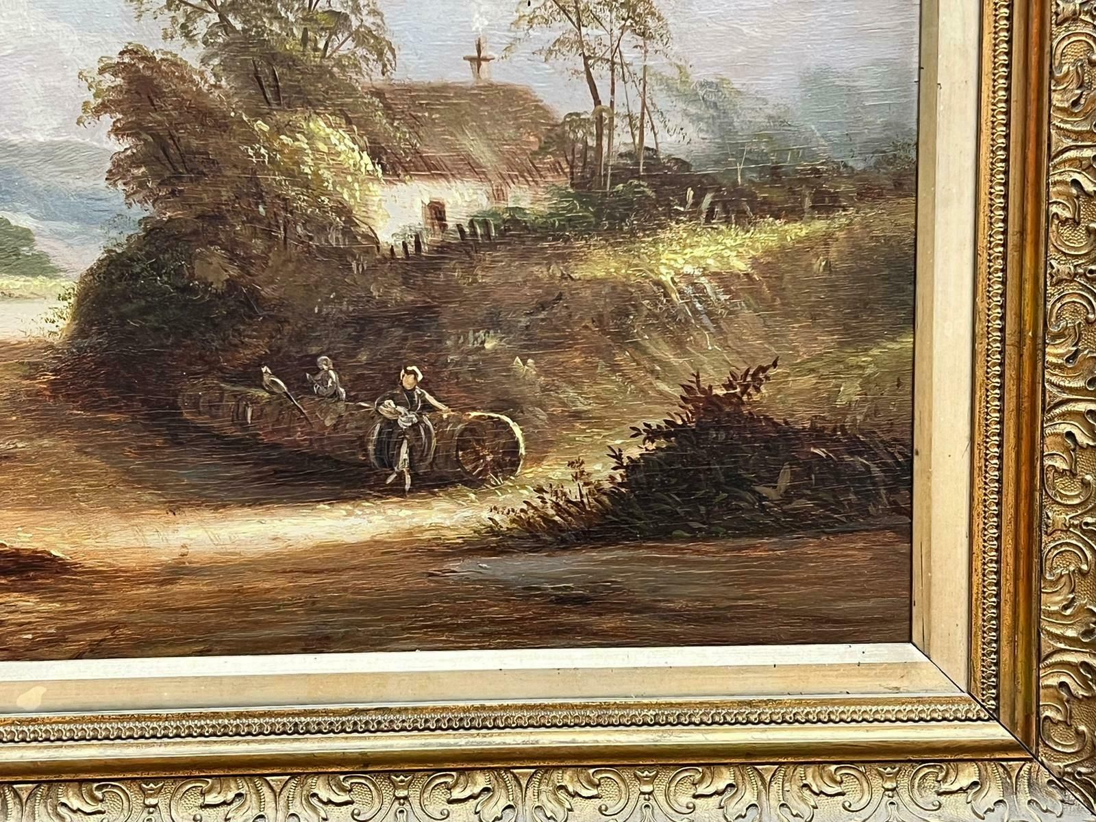 Victorian Schoolvictorian English Oil Painting Lady By Old Tree Trunk Rural Landscape Framed photo vinterior