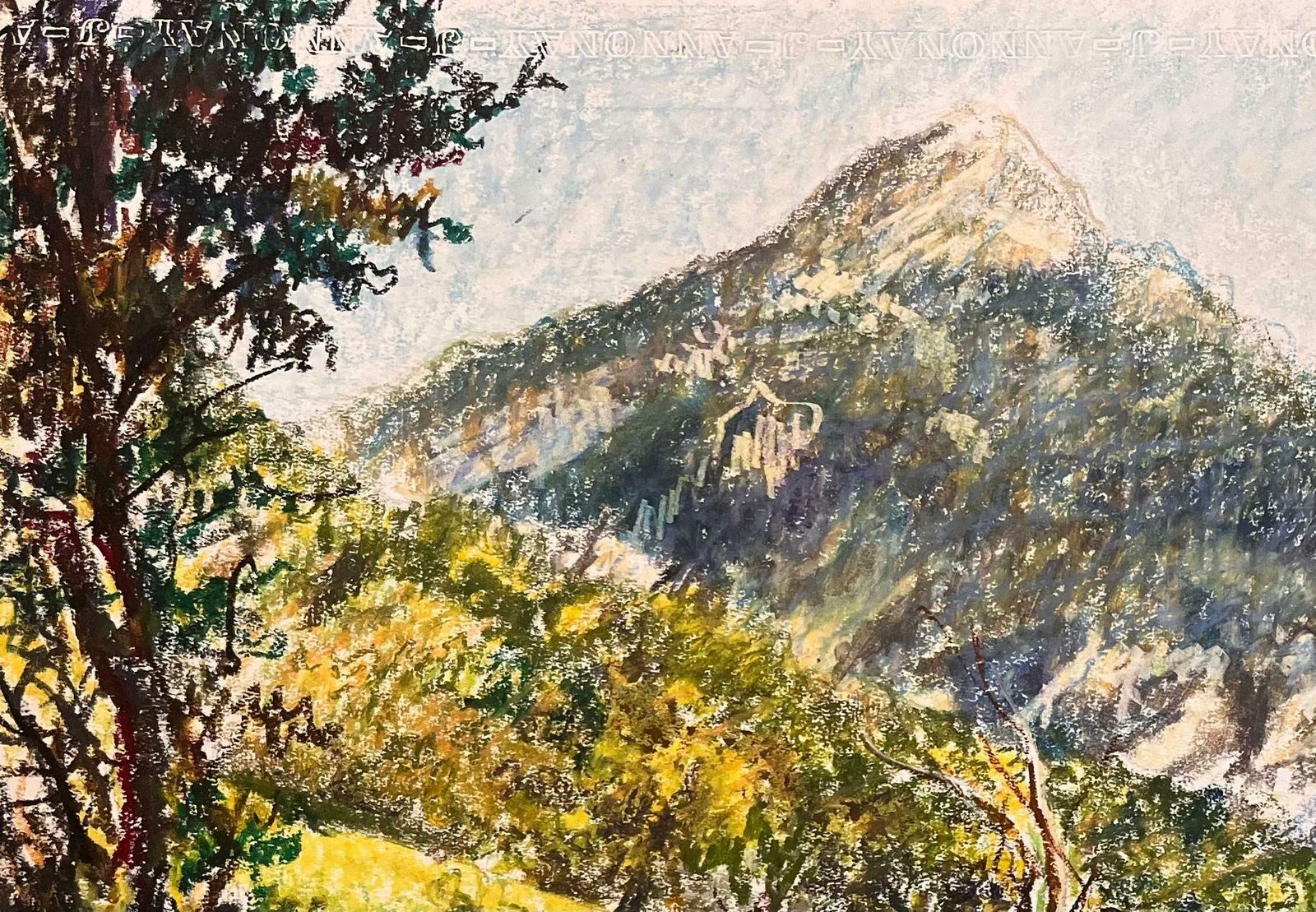 Josine Vignonmid Century French Original Pastel Drawing Of Mountainous Landscape Scene1950's photo for sale