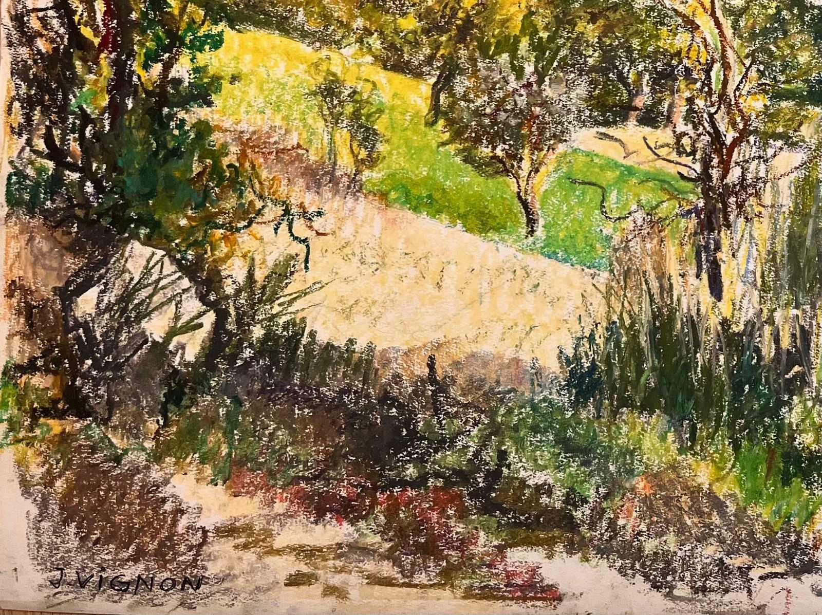 Josine Vignonmid Century French Original Pastel Drawing Of Mountainous Landscape Scene1950's photo vinterior