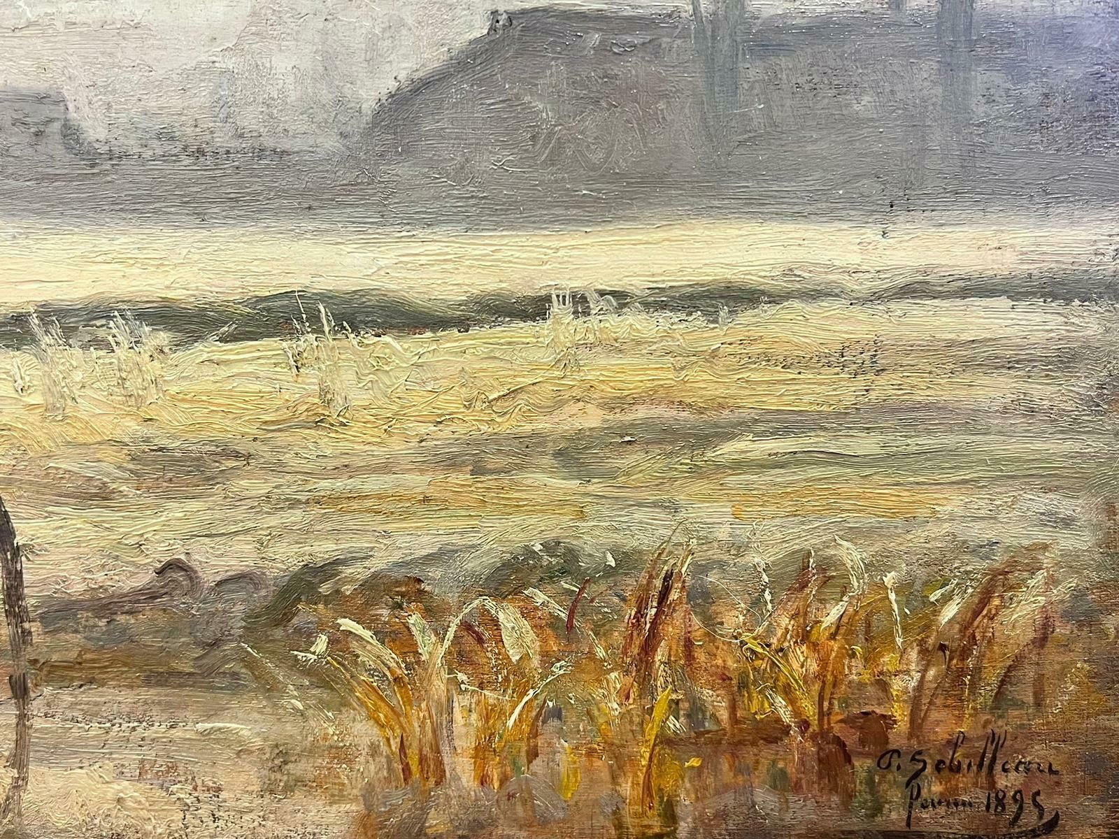 Paul Sébilleau 1890’s French Impressionist Signed Oil Wintry Misty Morning Rural Fields1895 photo for sale