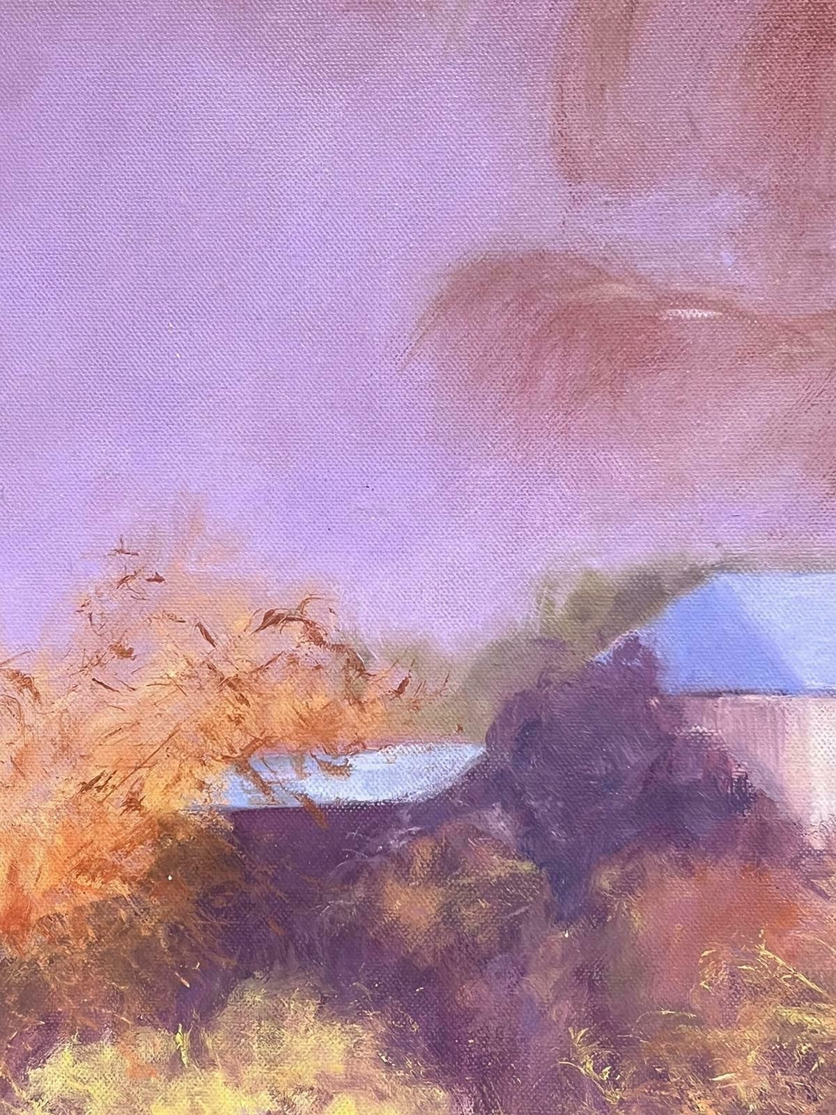 Geza Somerset Paddonpurple Sky Landscape House In Autumn Contemporary British Oil Painting Canvas photo for sale