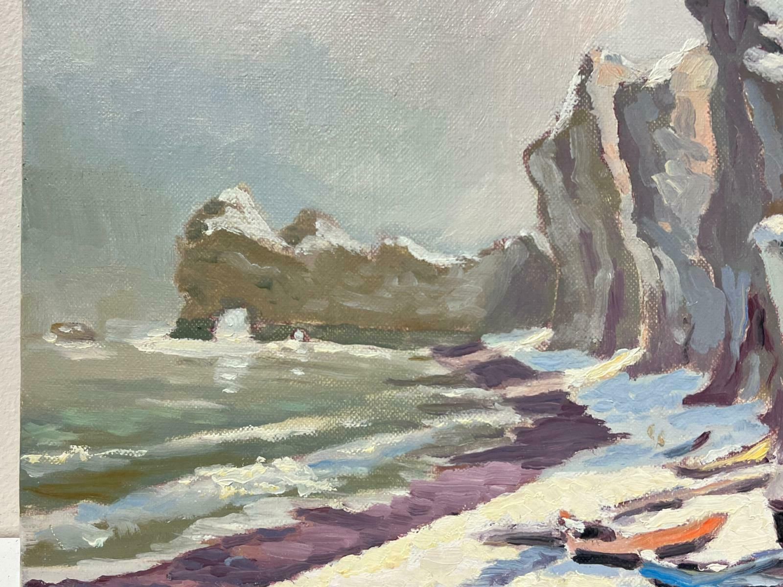 Georges Bordonovecontemporary French Impressionist Oil Winter Snow Seaside Rocky Coastline photo for sale