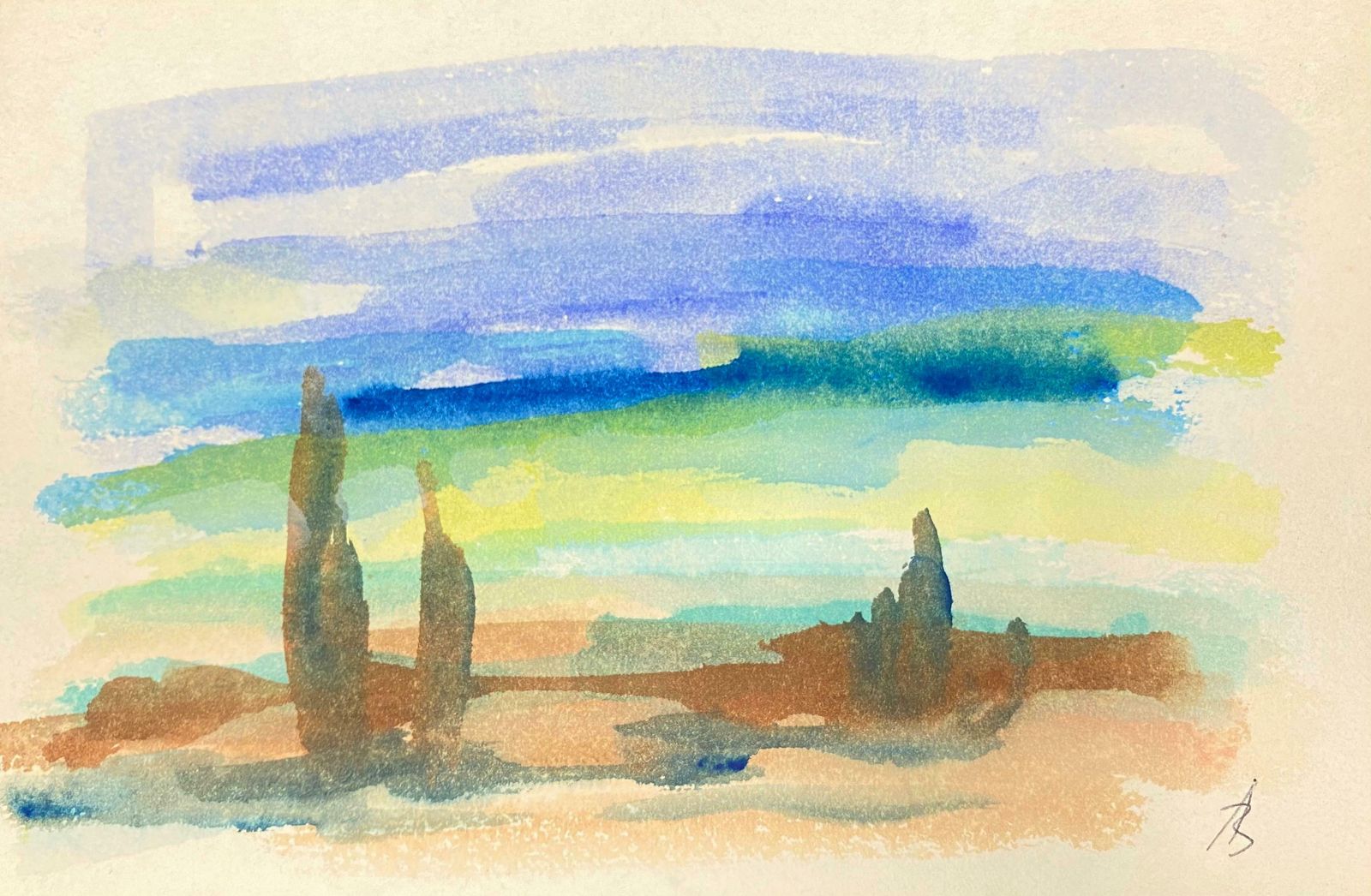 Akos Birocolourful Provence Sky, French Expressionist Original Paintingc.1980s