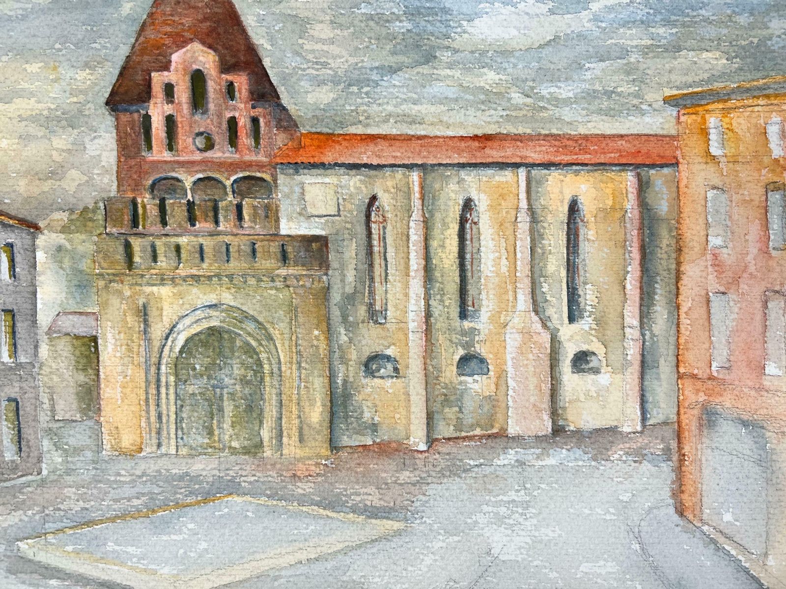 Bernard Labbe1950's Modernist/ Cubist Painting   French Town Sqaure1950's photo for sale