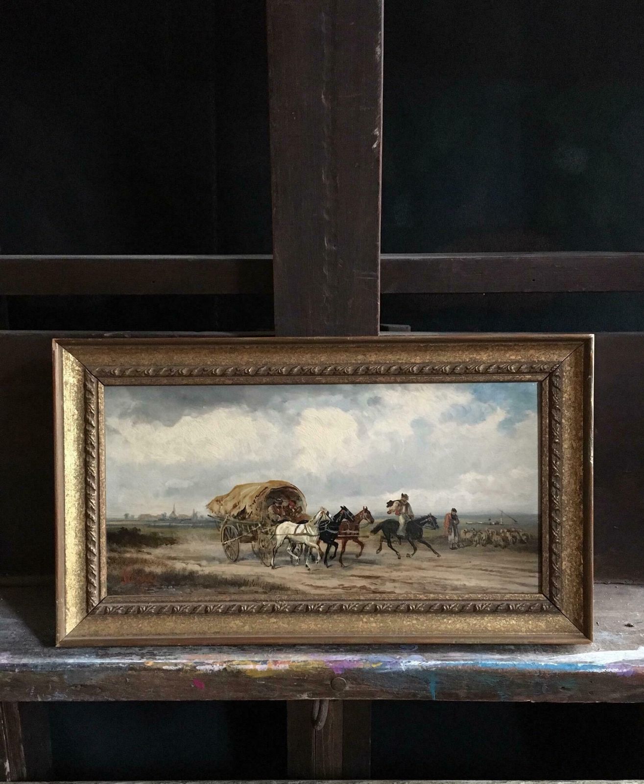 Rudolf Stonewestern Travellers, Signed Victorian Oil Painting, Horsesc.1890's photo furniture
