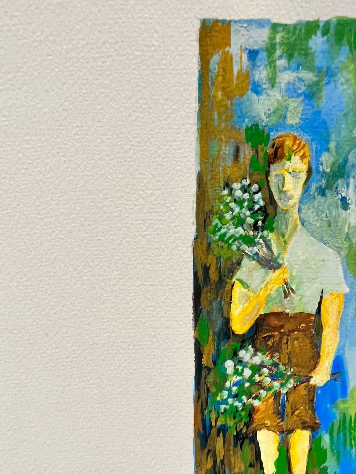 Bernard Labbe1950's Modernist/ Cubist Painting   Boy With Flowers1950's photo Art