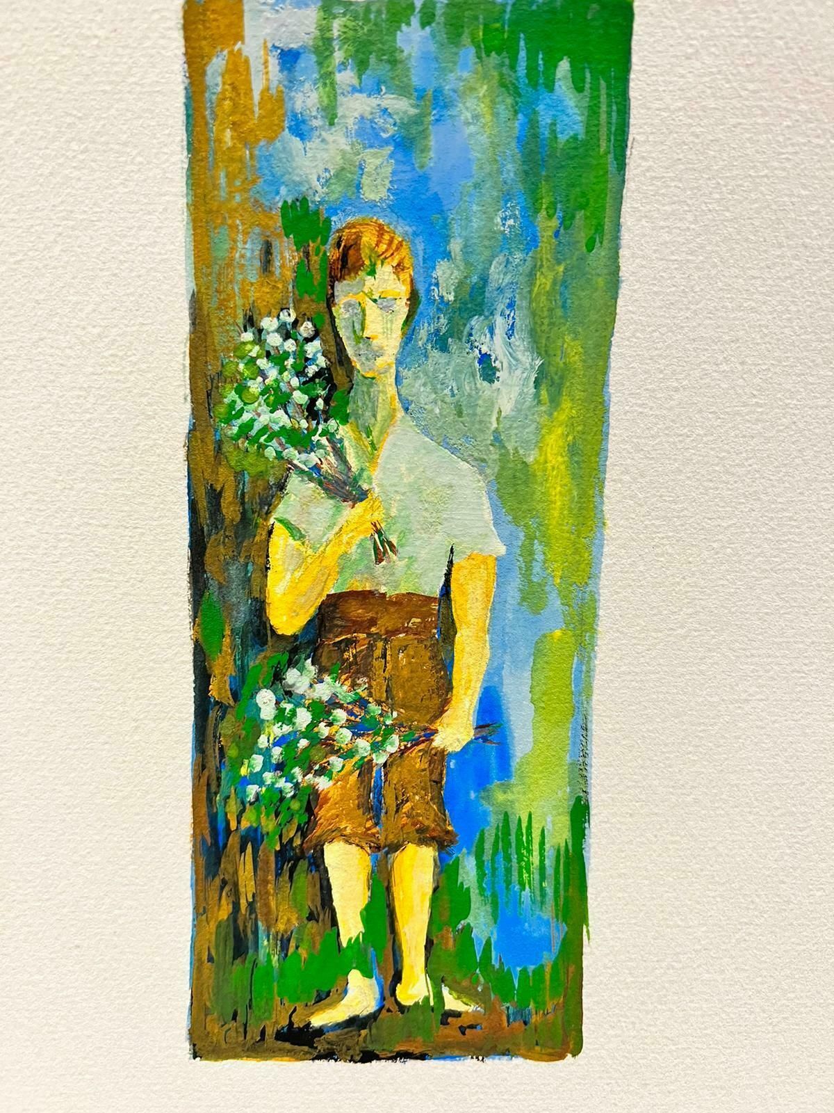 Bernard Labbe1950's Modernist/ Cubist Painting   Boy With Flowers1950's photo 562.0