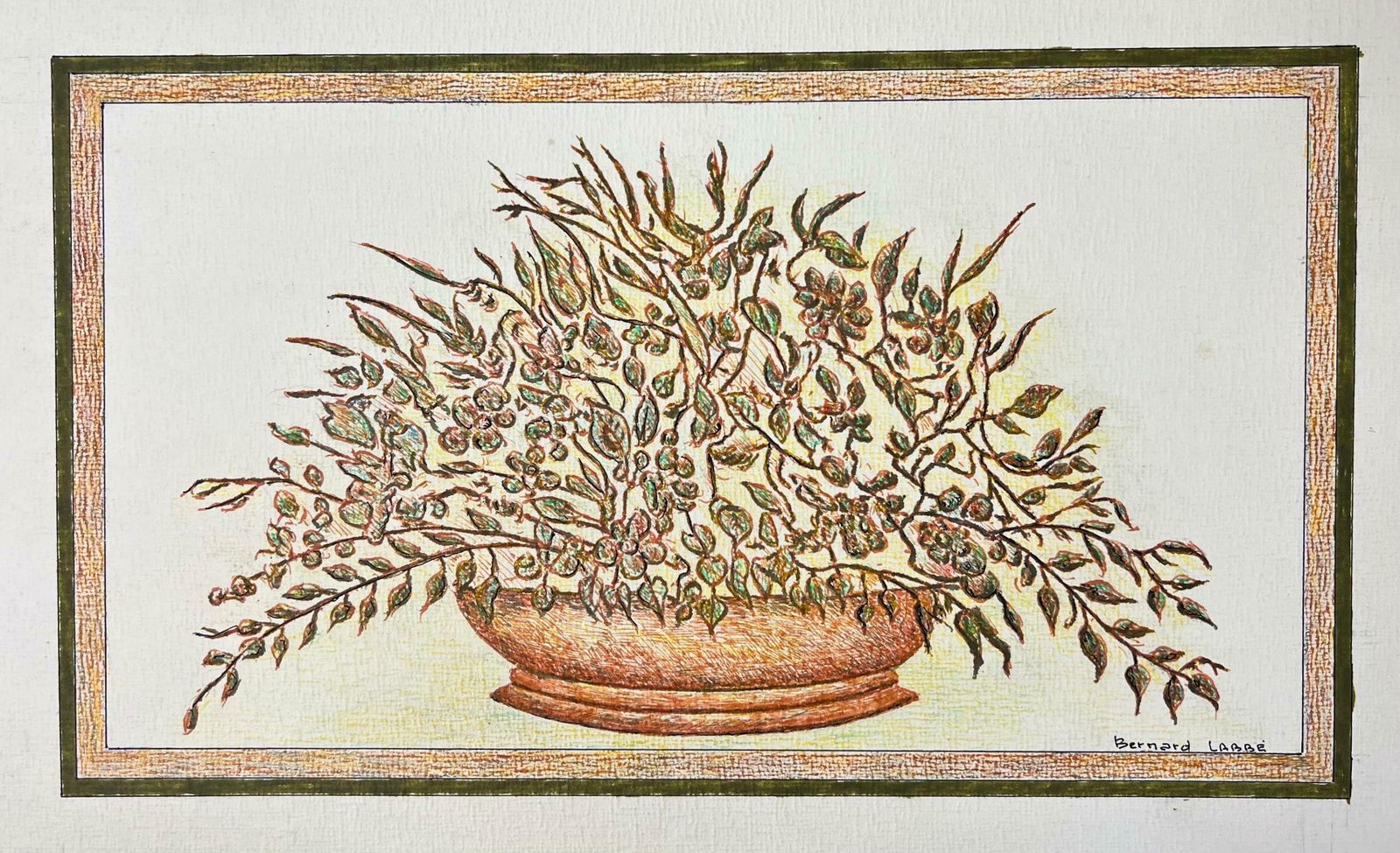 Bernard Labbe1950's Modernist/ Cubist Painting   Wild Plants In Plant Bowl1950's photo furniture