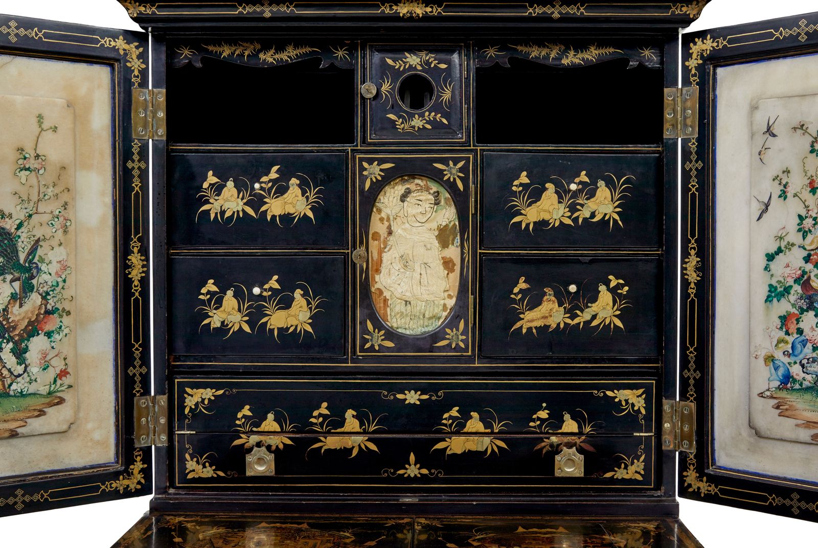 19th Century Chinese Canton Black Lacquered Desk Cabinet photo for sale