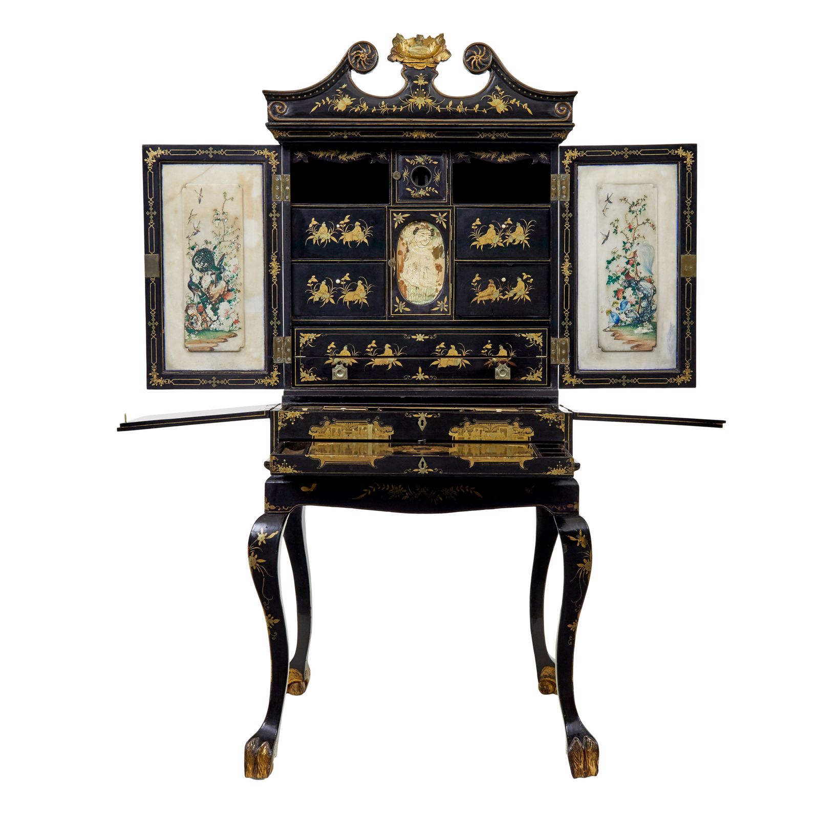 19th Century Chinese Canton Black Lacquered Desk Cabinet photo Furniture