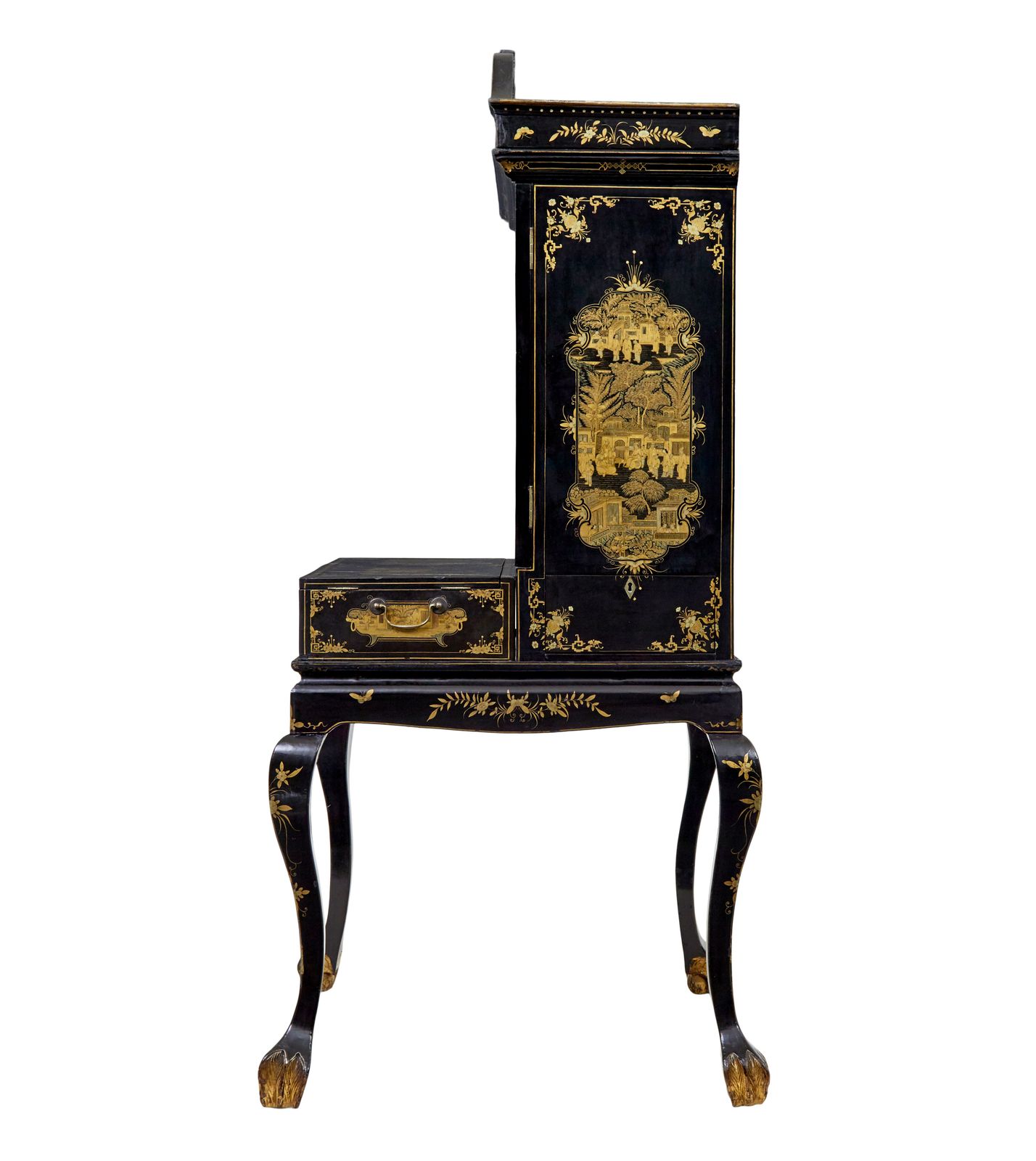 Furniture 19th Century Chinese Canton Black Lacquered Desk Cabinet photo