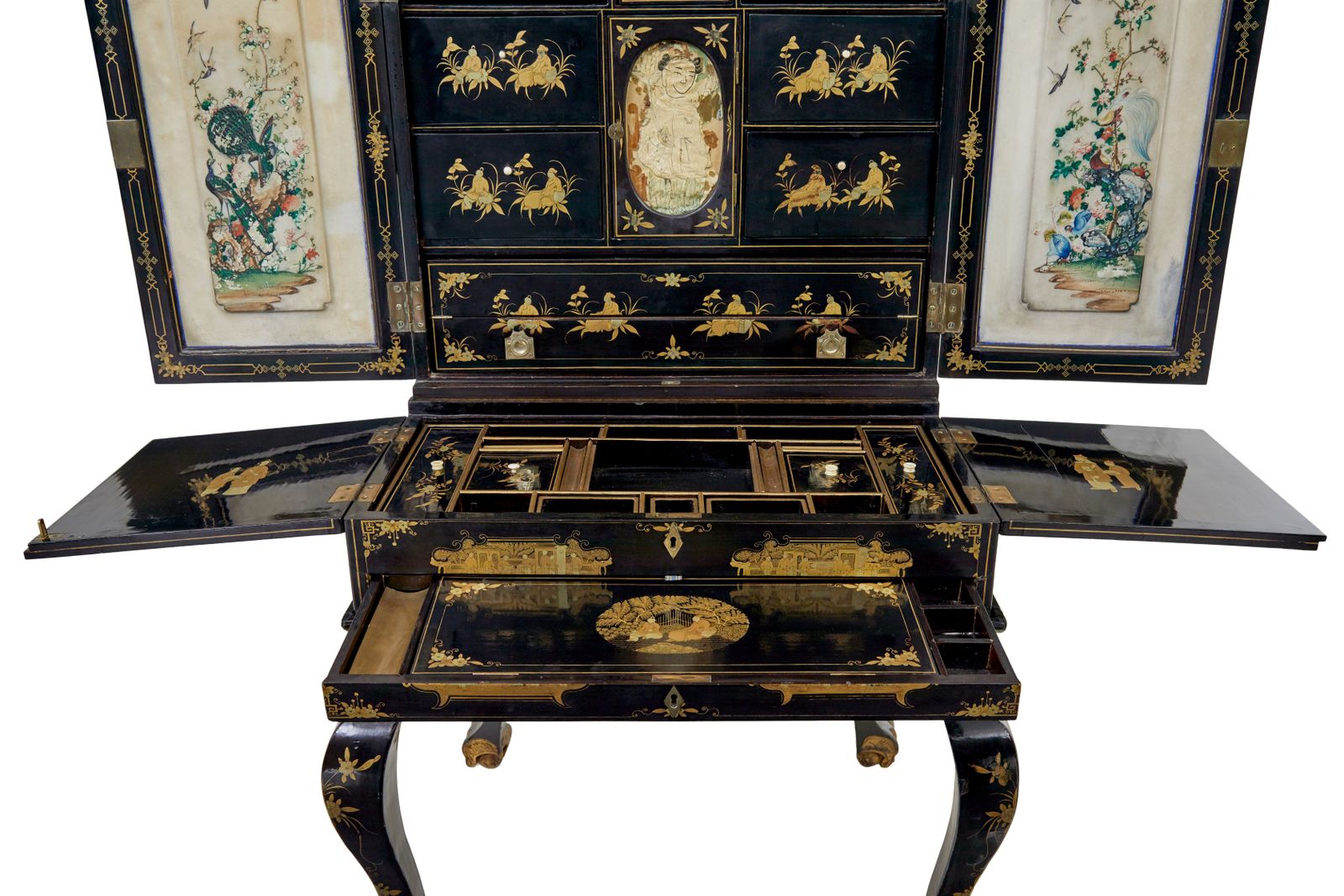 photo buy 19th Century Chinese Canton Black Lacquered Desk Cabinet