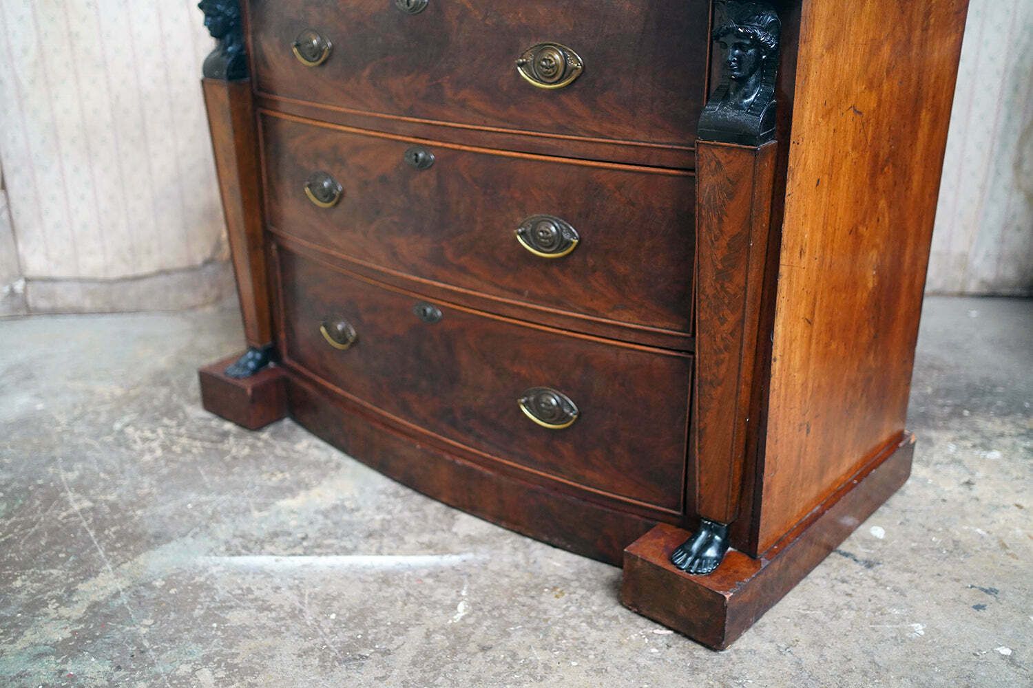 A Fine Regency Period Mahogany & Ebonised Egyptian Revival Chest Of Drawers C.1810