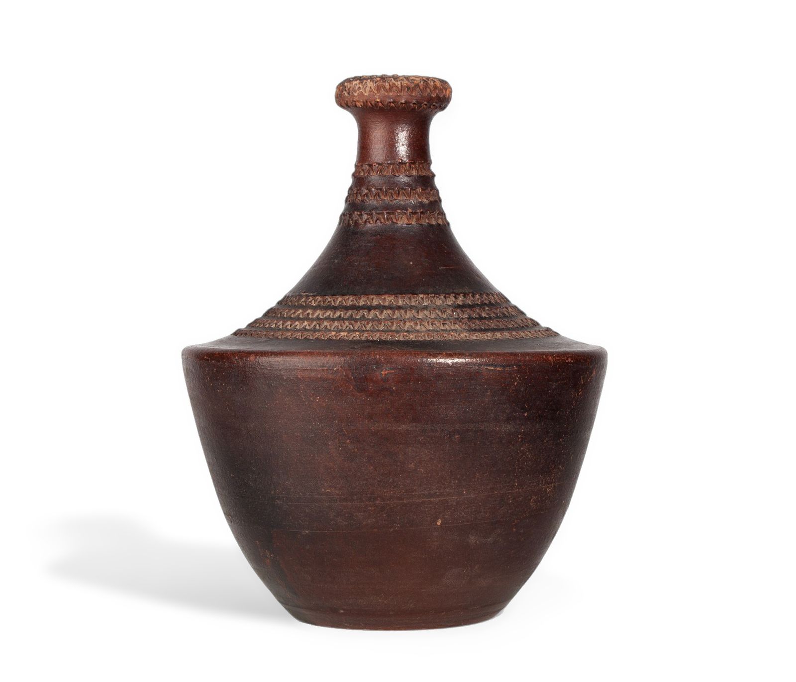 1930s Ancient Inspired Art Déco Folk Ceramic Vase With Incised Decorative Patterns By Jean Besnard, France