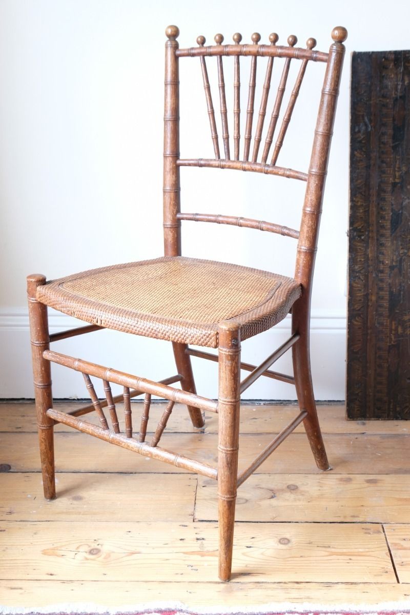 Furniture Regency Faux Bamboo Painted Chair With Sunburst Back, England C.1820 photo