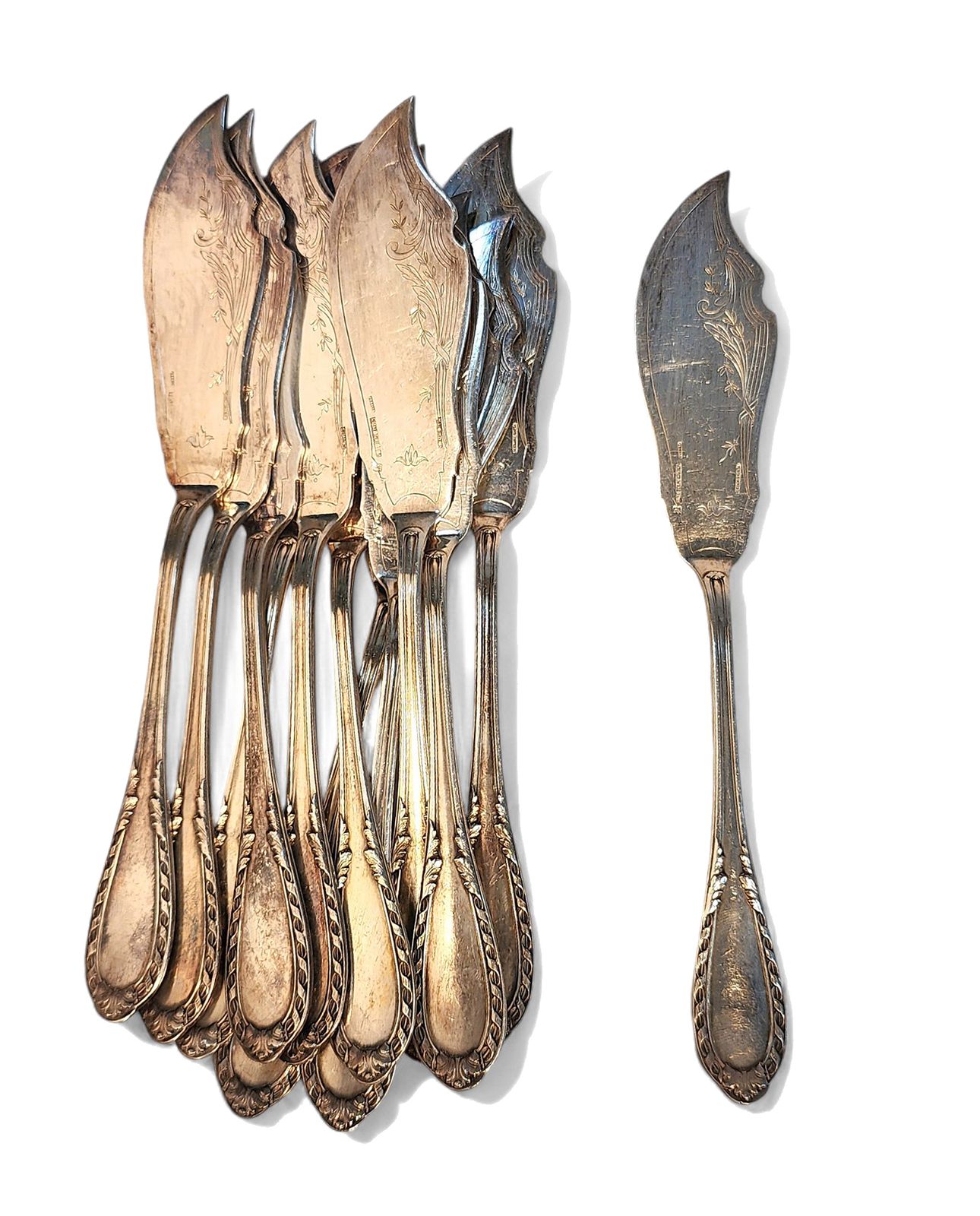 16600.0 Early 20th Century Art Nouveau 12 Service Stainless Metal Flatware 176 Pieces Set Made In France Imported To Argentina By Walser, Wald Y Cia. photo