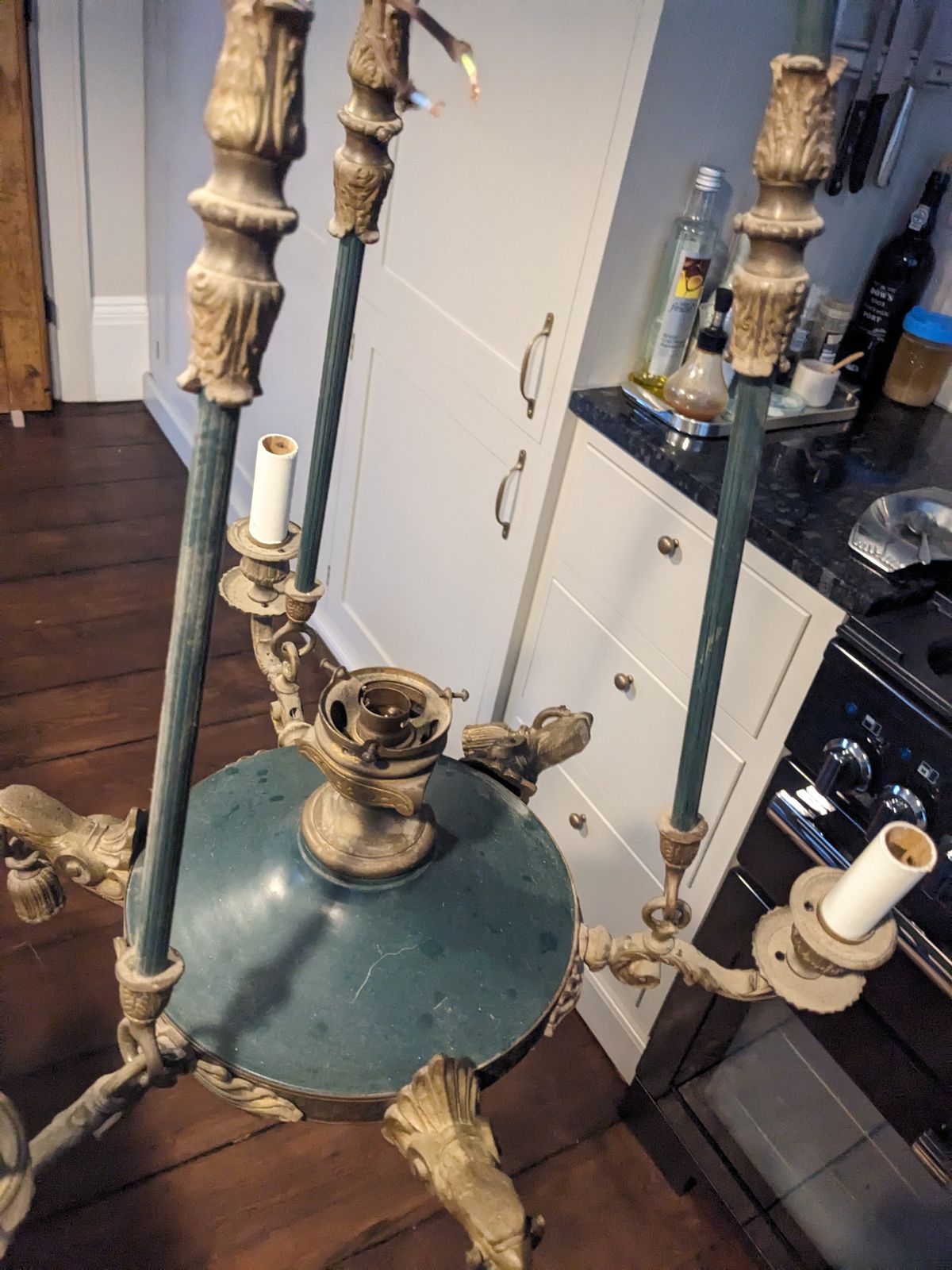 Beautiful Antique French Empire Candle Chandelier, 4 Lights, 3 Branches photo buy