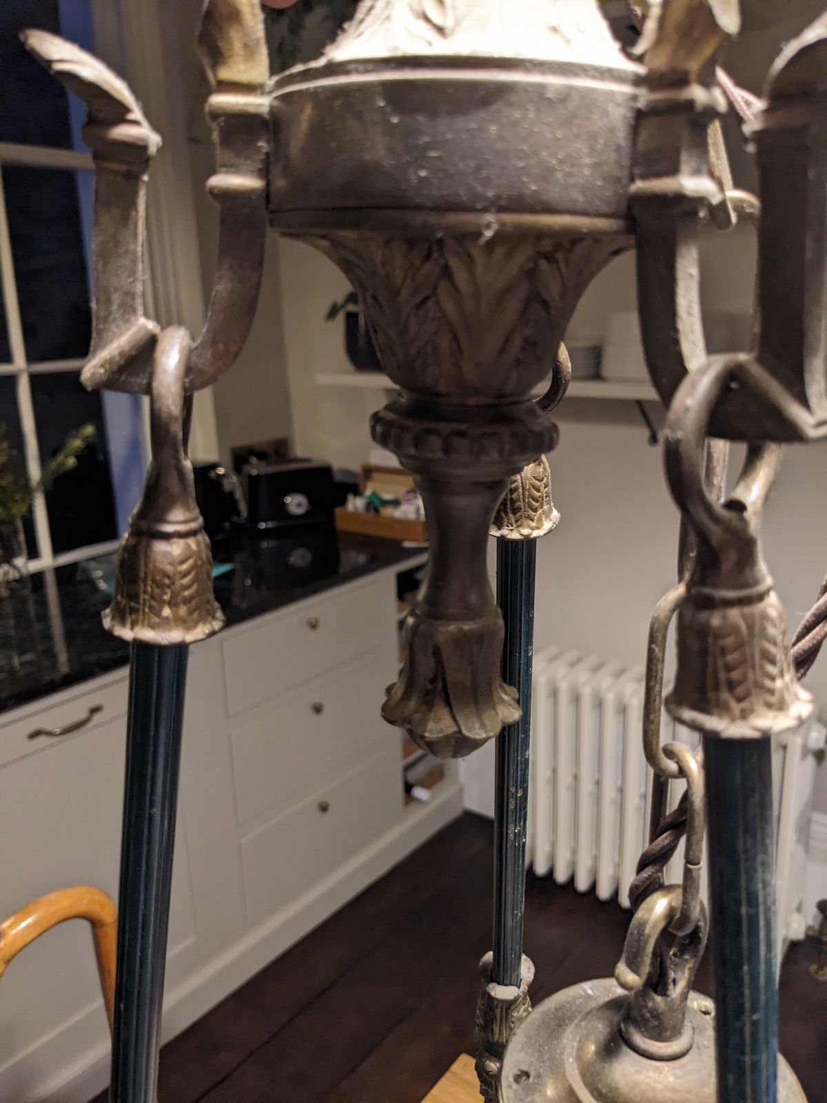 Beautiful Antique French Empire Candle Chandelier, 4 Lights, 3 Branches photo for sale