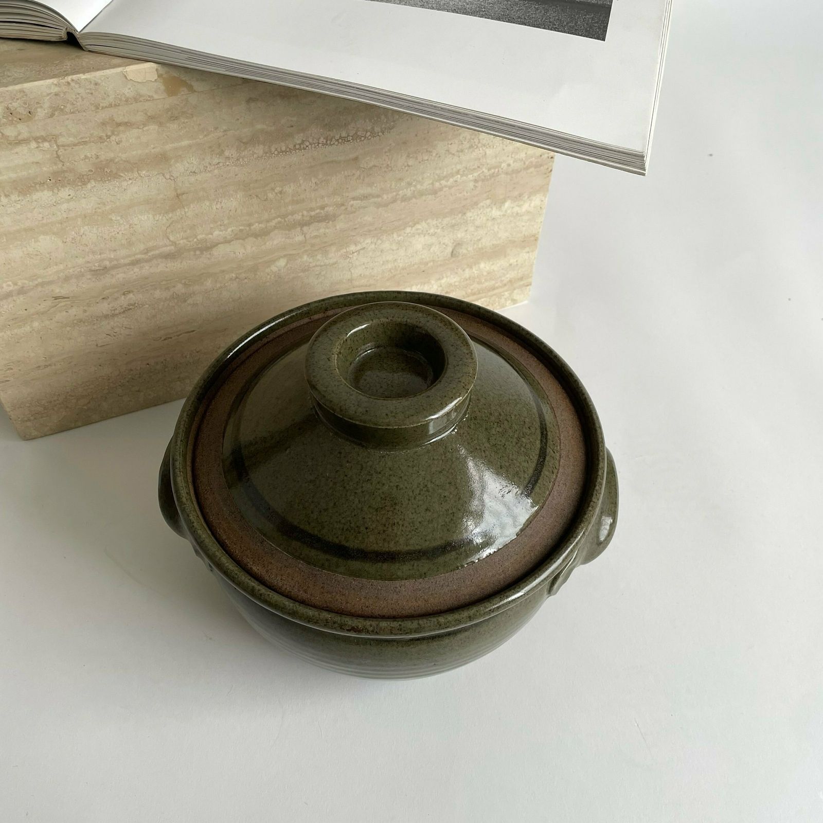 Rare Mid Century Richard Champion Of Yeo Valley Pottery Large Stoneware Lidded Bowl In Green Earthy Tones photo furniture