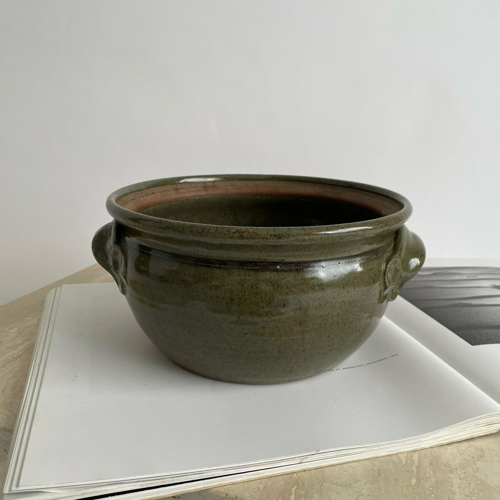 photo furniture Rare Mid Century Richard Champion Of Yeo Valley Pottery Large Stoneware Lidded Bowl In Green Earthy Tones