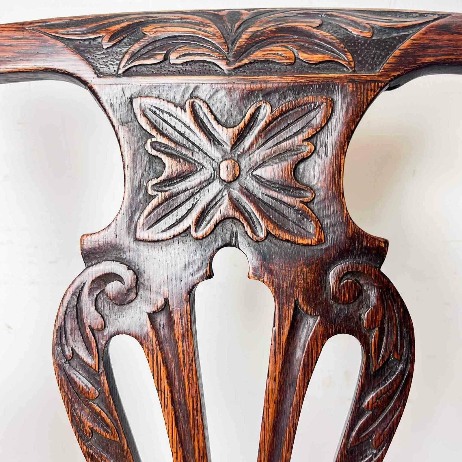 Antique Oak Carved Chair With Crewel Work Seat photo furniture