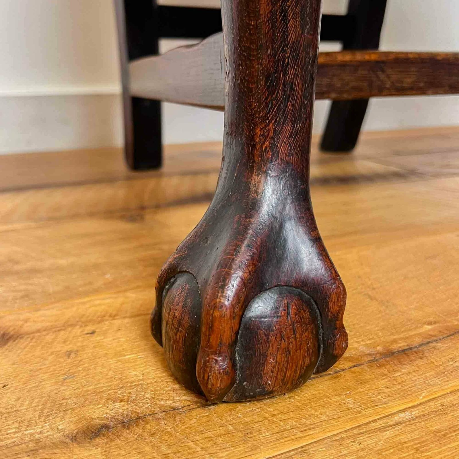 Antique Oak Carved Chair With Crewel Work Seat photo 375.0