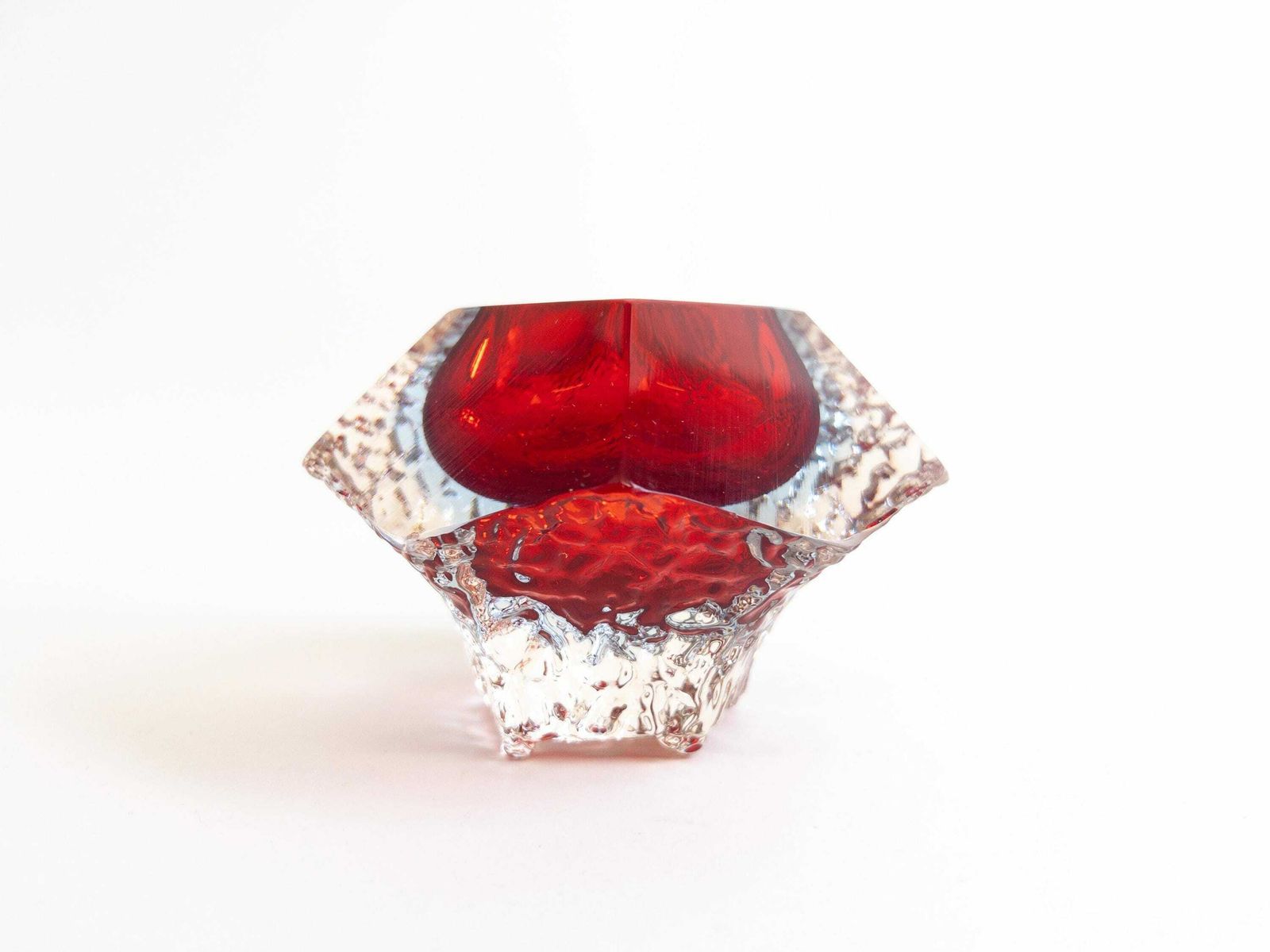 Murano Textured Sommerso Faceted Bowl In Red, Blue And Clear By Mandruzzato Glass Company   Made In Italy photo Home Decor