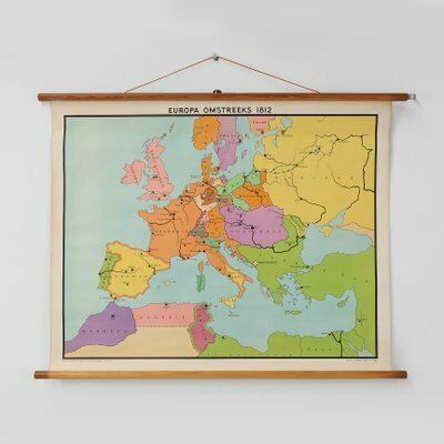 Vintage Historical Wall Map Of Europe Around 1812, Belgium, 1950s