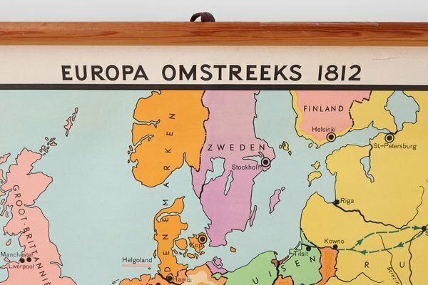 Vintage Historical Wall Map Of Europe Around 1812, Belgium, 1950s photo Art