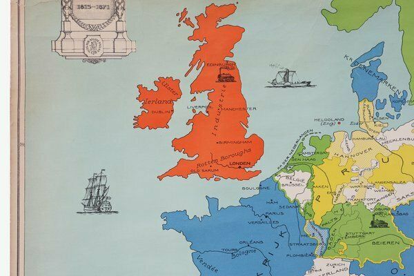 Vintage School Wall Map Of Europe 1815 1871, Belgium, 1950s photo buy