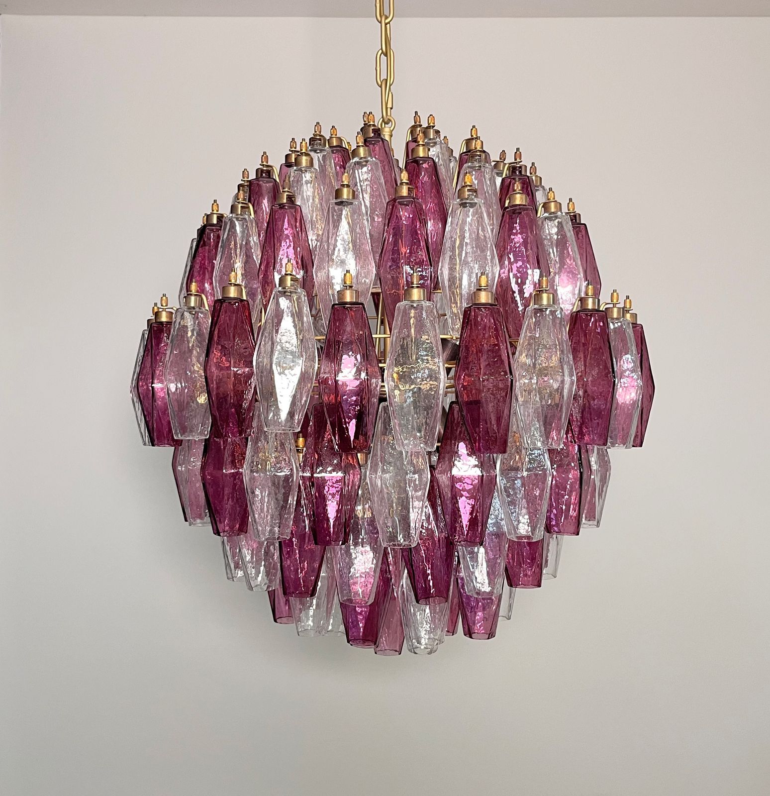 Amazing Spherical Murano Poliedri Candelier   140 Poliedri Trasparent And Amethyst photo buy