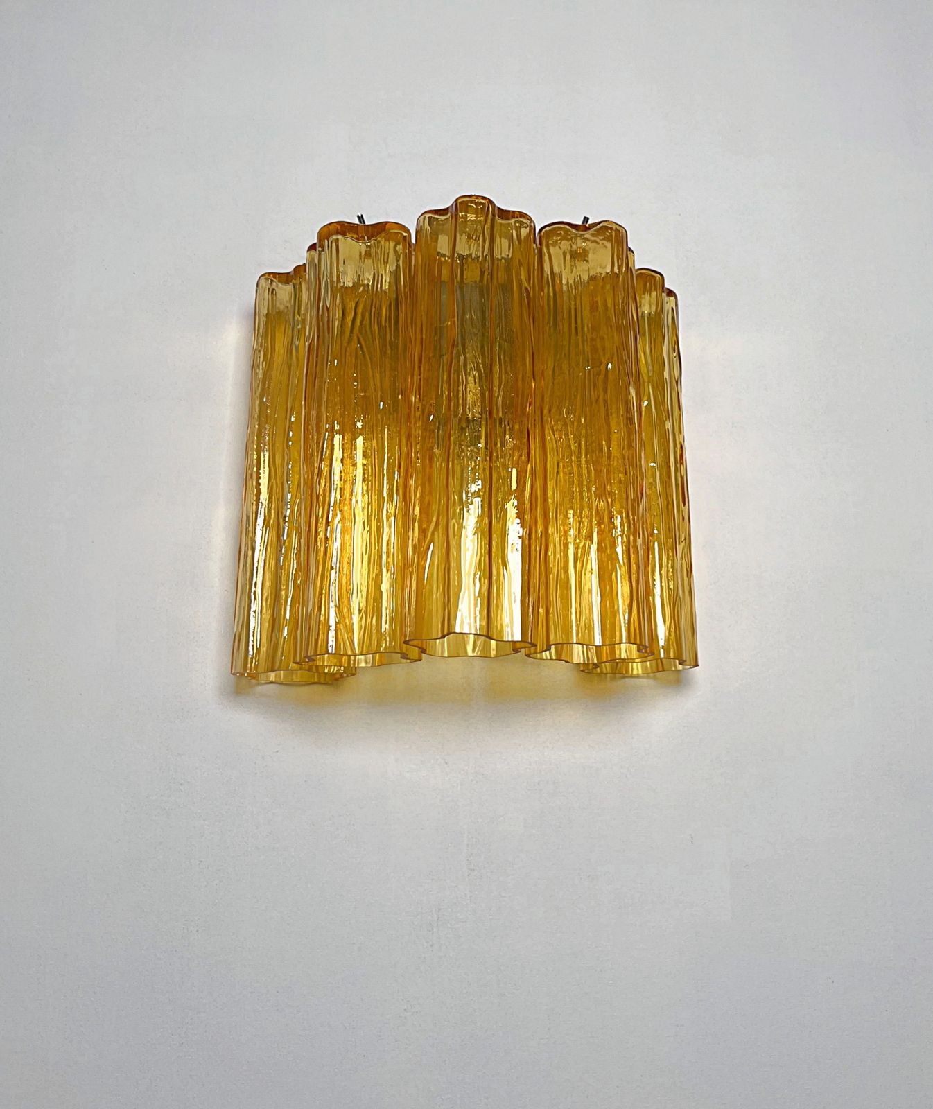Fantastic Pair Of Murano Glass Tube Wall Sconces   5 Amber Glass Tube