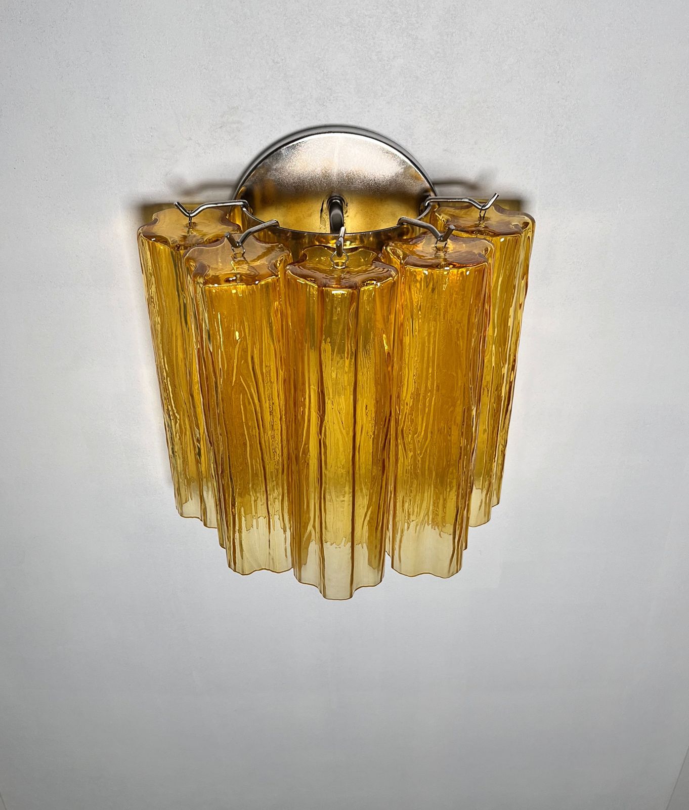 Fantastic Pair Of Murano Glass Tube Wall Sconces   5 Amber Glass Tube photo vintage