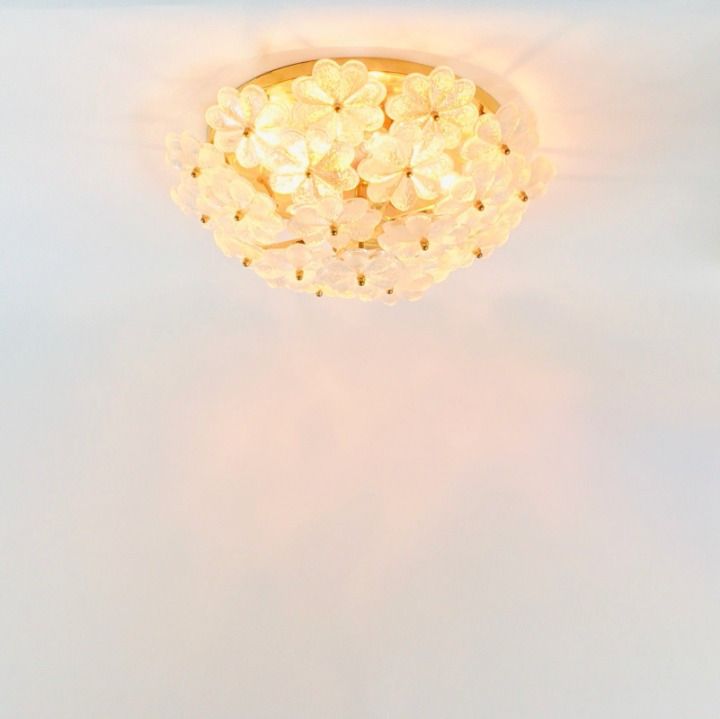 Large Mid Century Murano Glass & Brass Flower Flush Mount/Ceiling Light By Ernst Palme, Germany, 1960s/70s photo vinterior