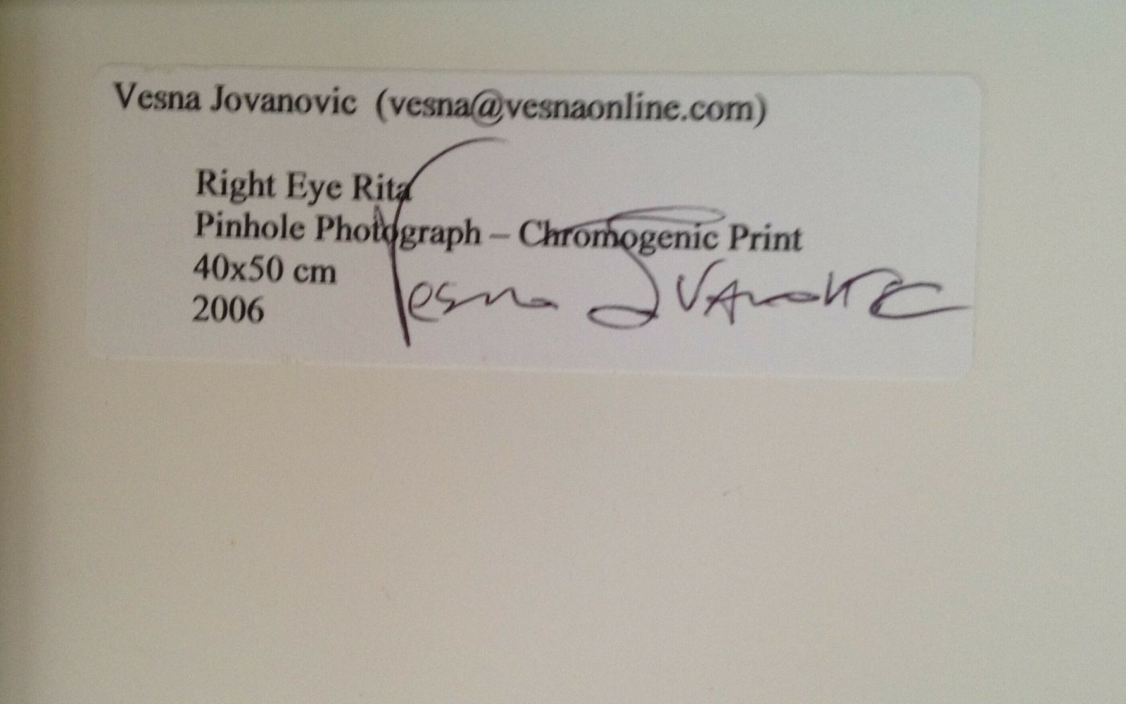 Right Eye Rita, 2006 By Vesna Jovanovic photo 389.0