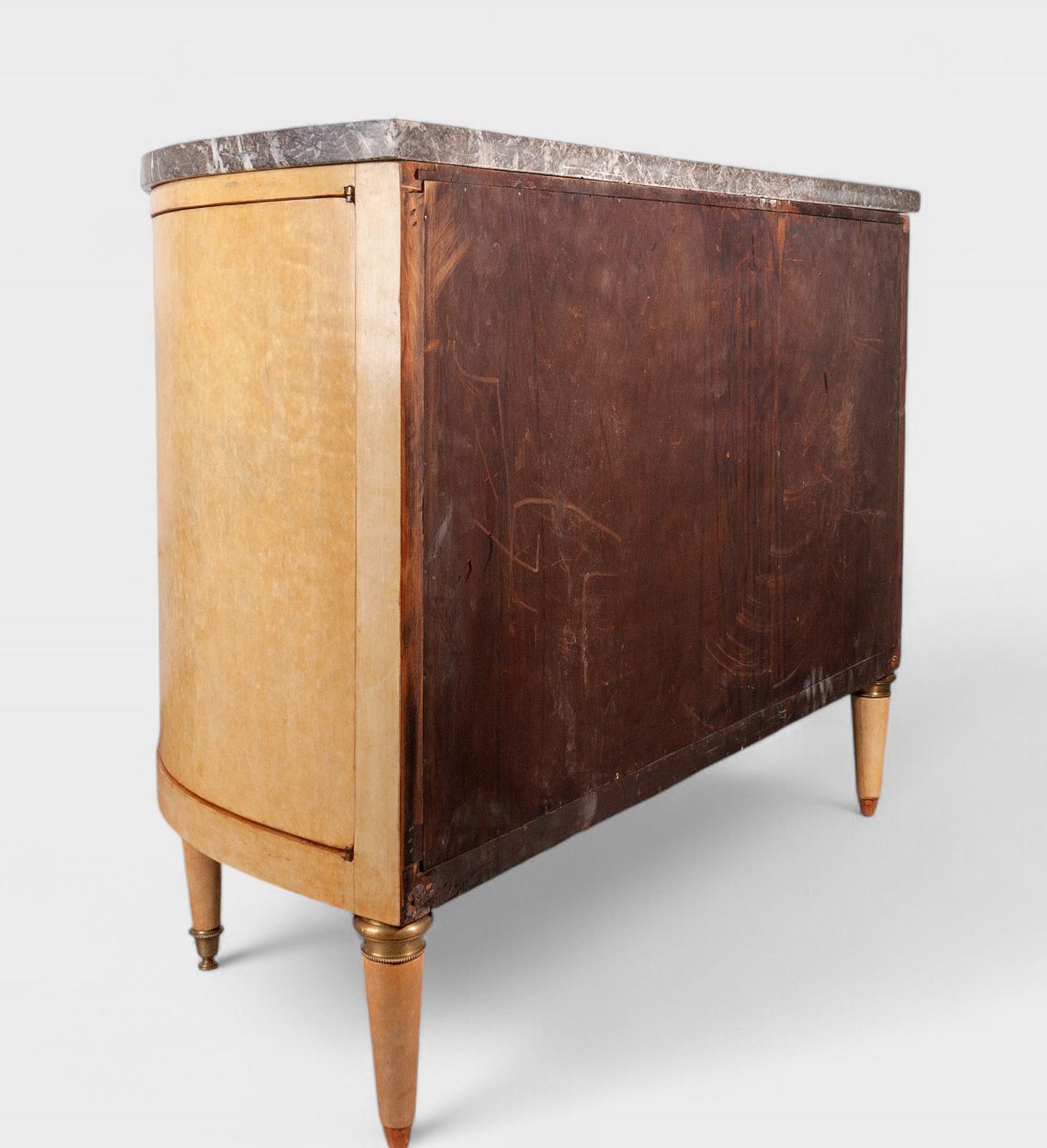 Mid 20th Century Modern André Arbus Style Parchment Covered Wood And Marble Demilune Dresser, France photo furniture