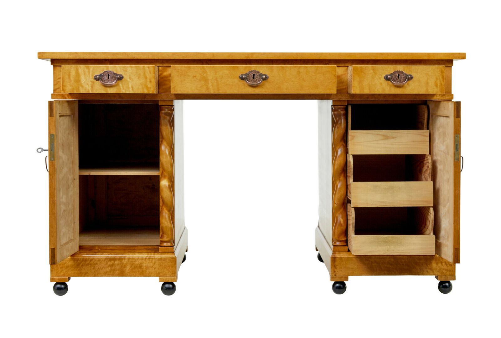 photo for sale Swedish Early 20th Century Carved Birch Pedestal Desk
