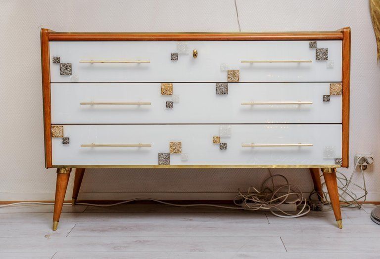 Commode With Three Drawers In Teinted Glass And Applications In Murano Glass photo furniture