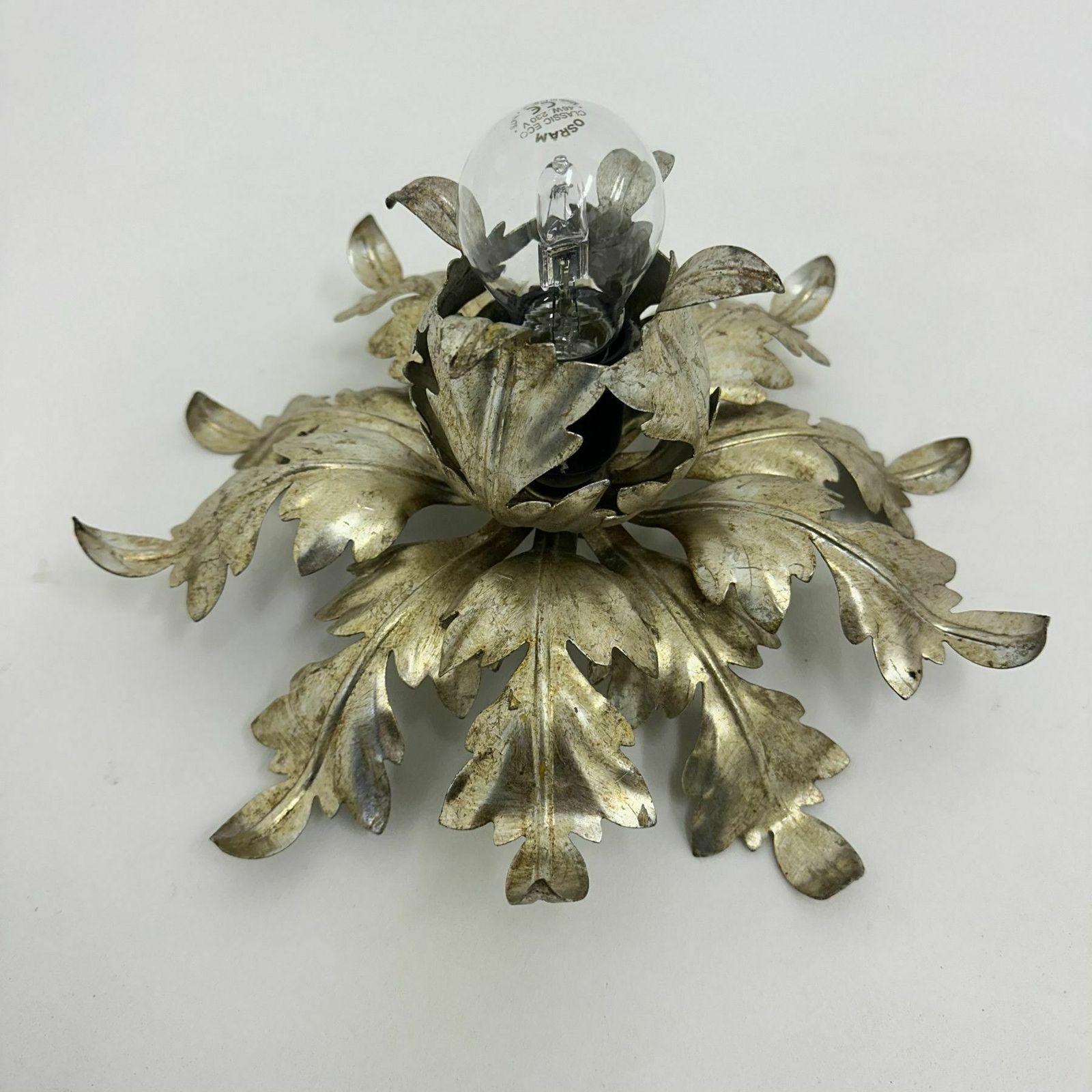 photo furniture Hollywood Regency Blad  En Bloemplafondlamp, Opbouwmontage, Jaren 1970
