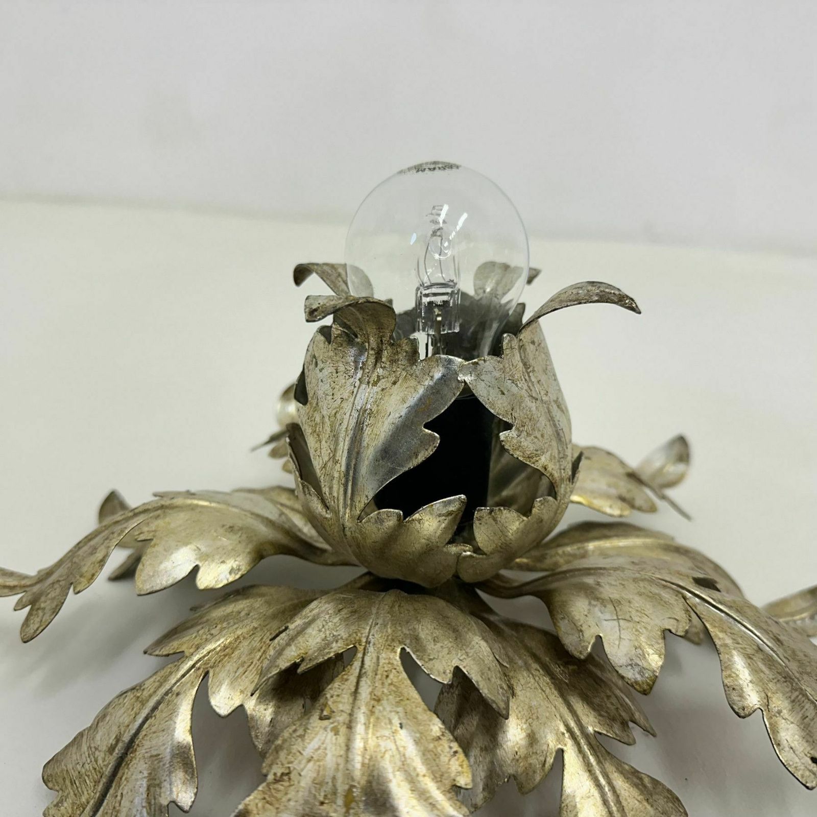 232.0 Hollywood Regency Blad  En Bloemplafondlamp, Opbouwmontage, Jaren 1970 photo